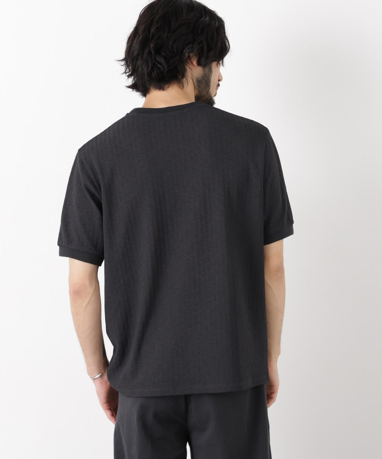 「モダンコンフォート」ヘリンボン クルーネックTシャツ 半袖
