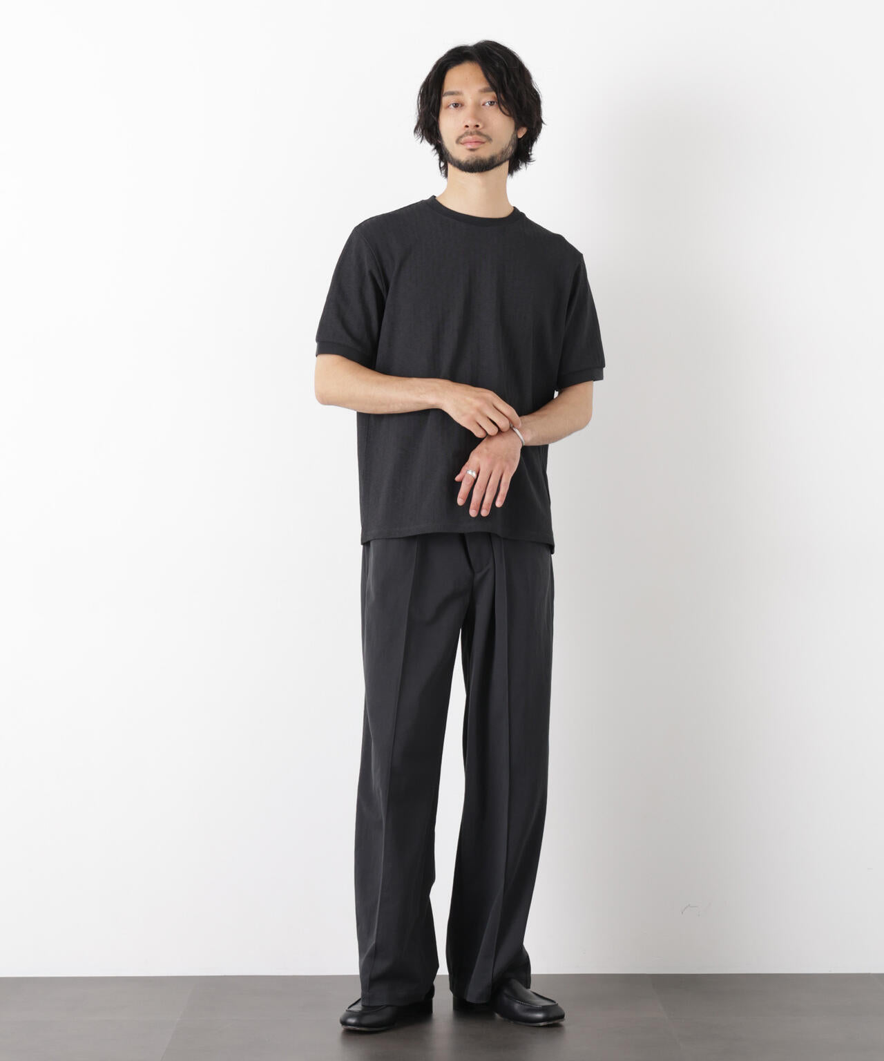 「モダンコンフォート」ヘリンボン クルーネックTシャツ 半袖