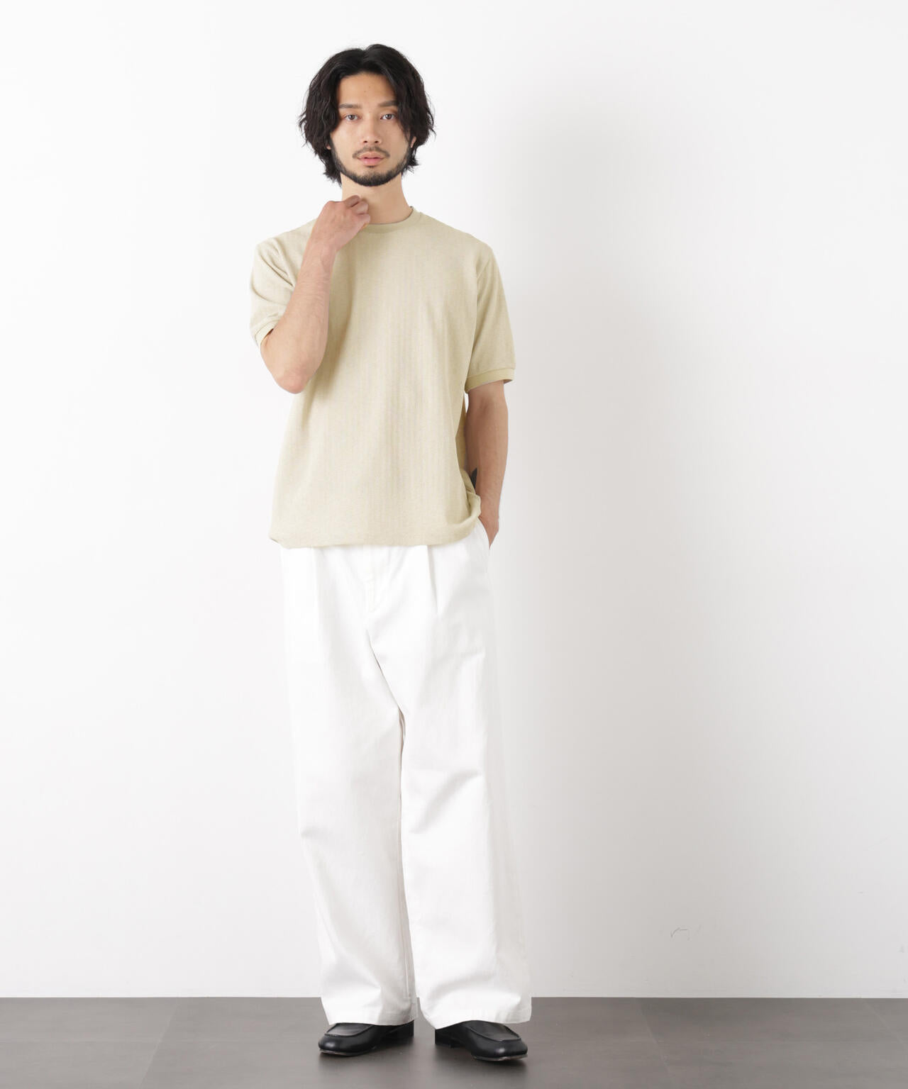 「モダンコンフォート」ヘリンボン クルーネックTシャツ 半袖