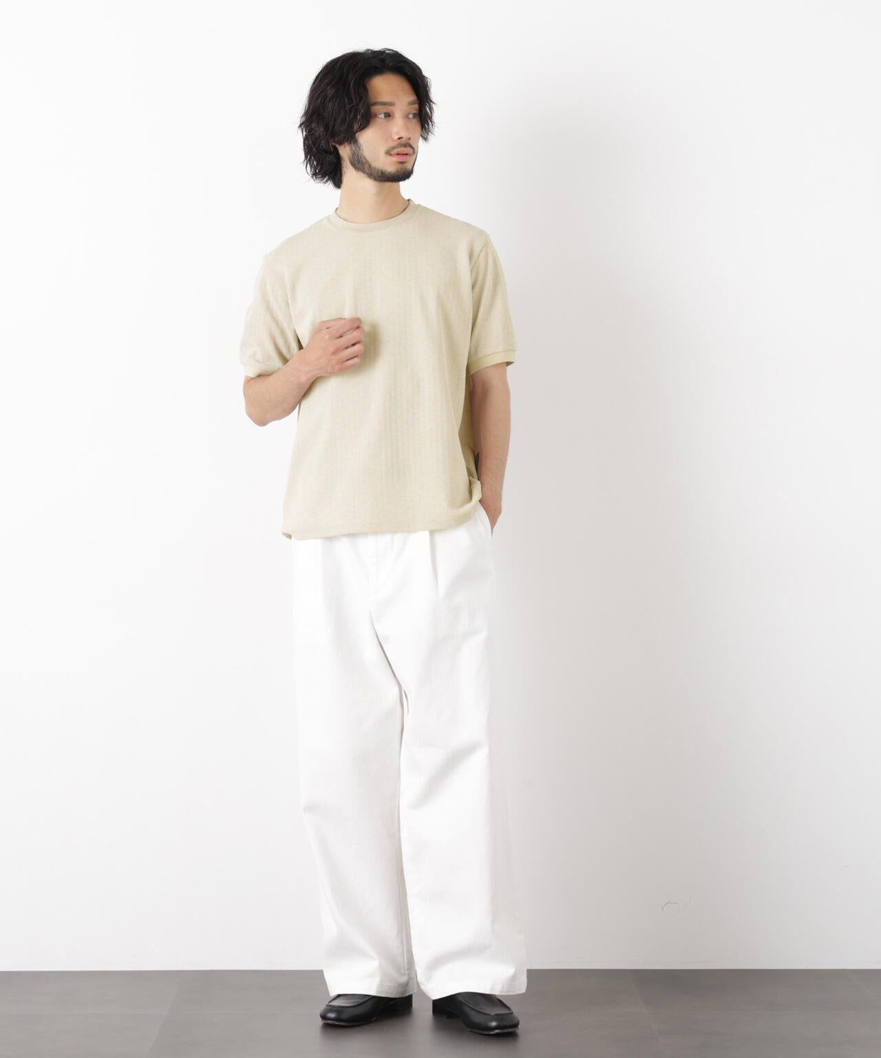 「モダンコンフォート」ヘリンボン クルーネックTシャツ 半袖
