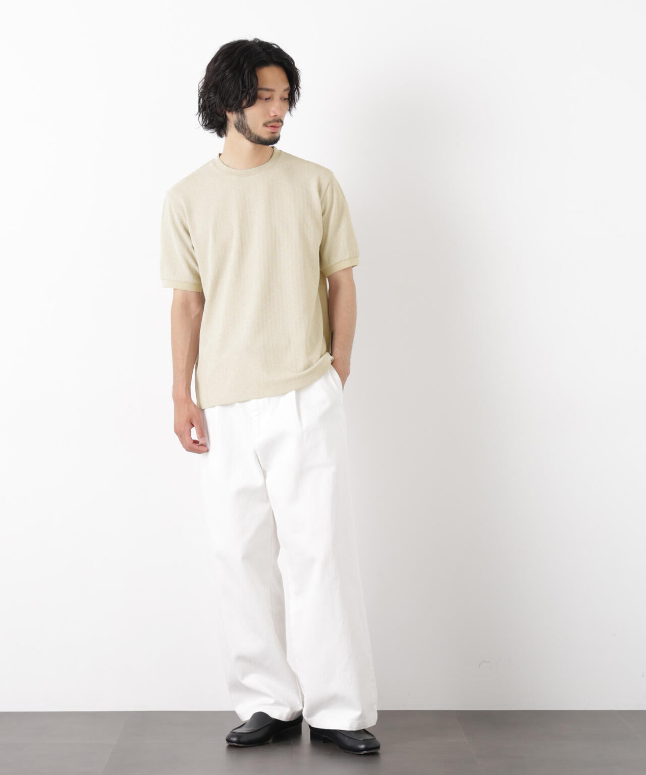 「モダンコンフォート」ヘリンボン クルーネックTシャツ 半袖