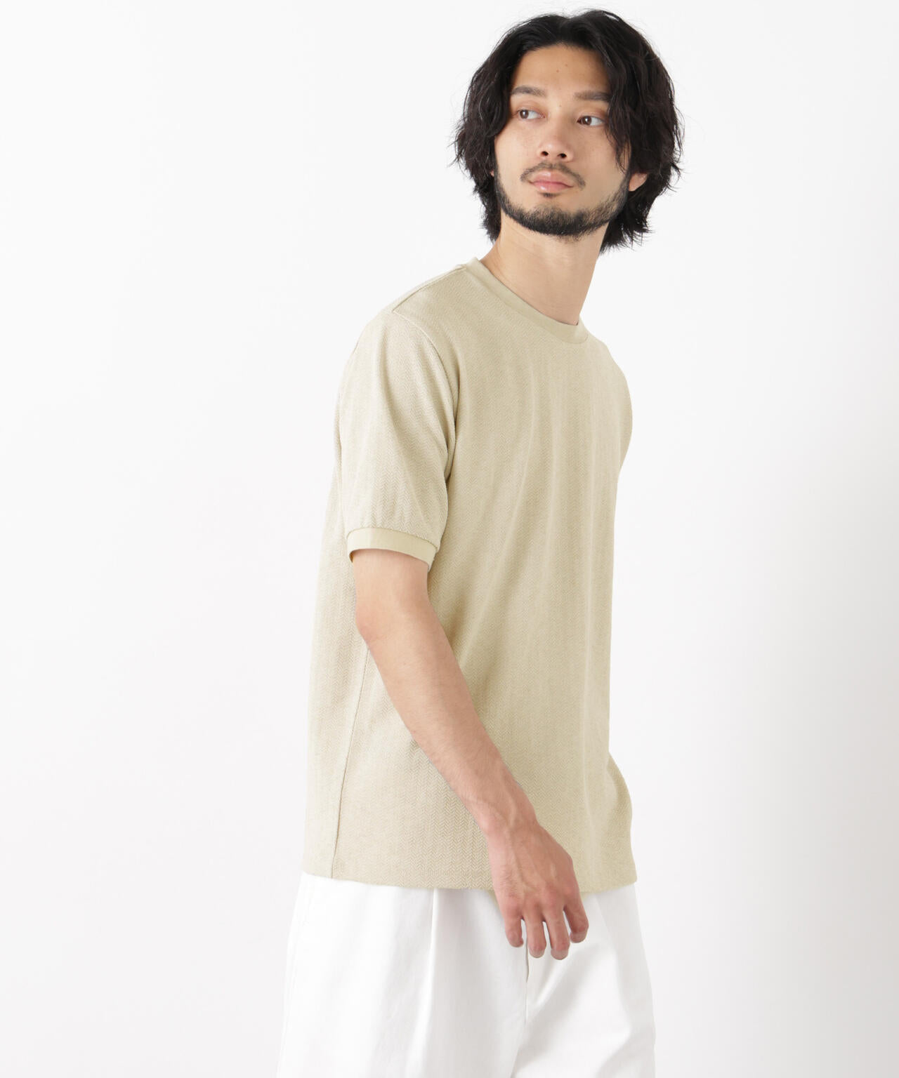 「モダンコンフォート」ヘリンボン クルーネックTシャツ 半袖