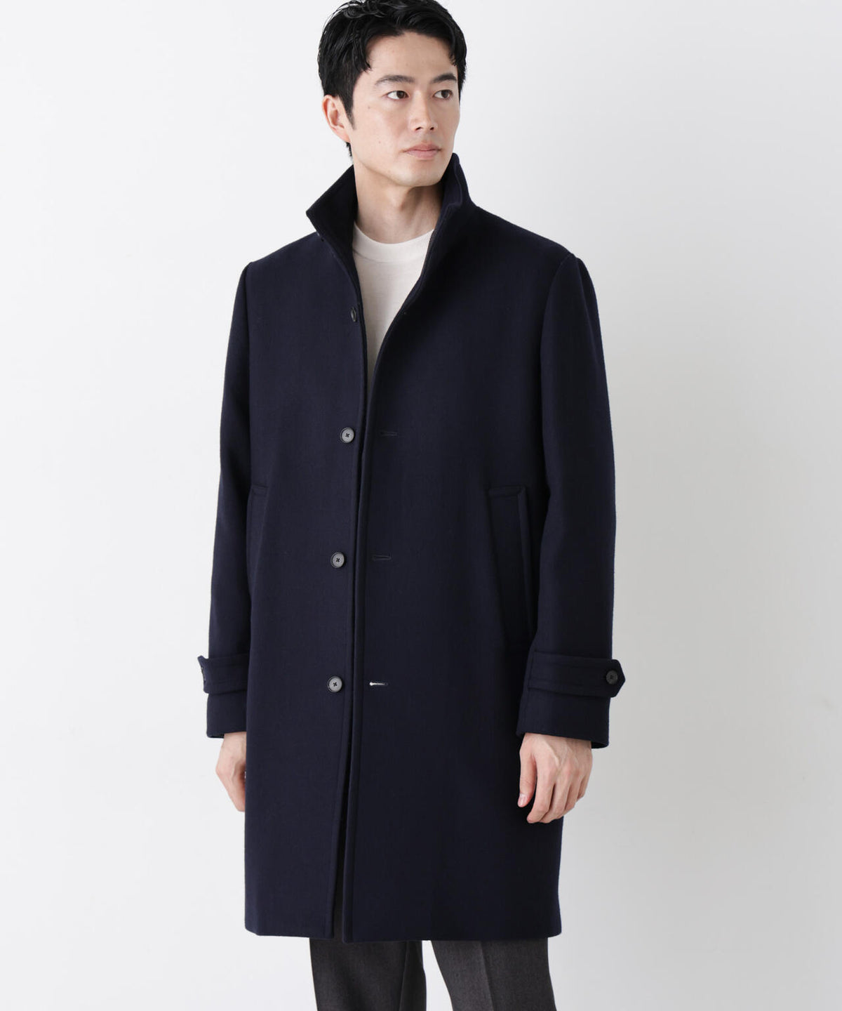 「NEW ON COAT」ウール/Nスタンドカラーコート