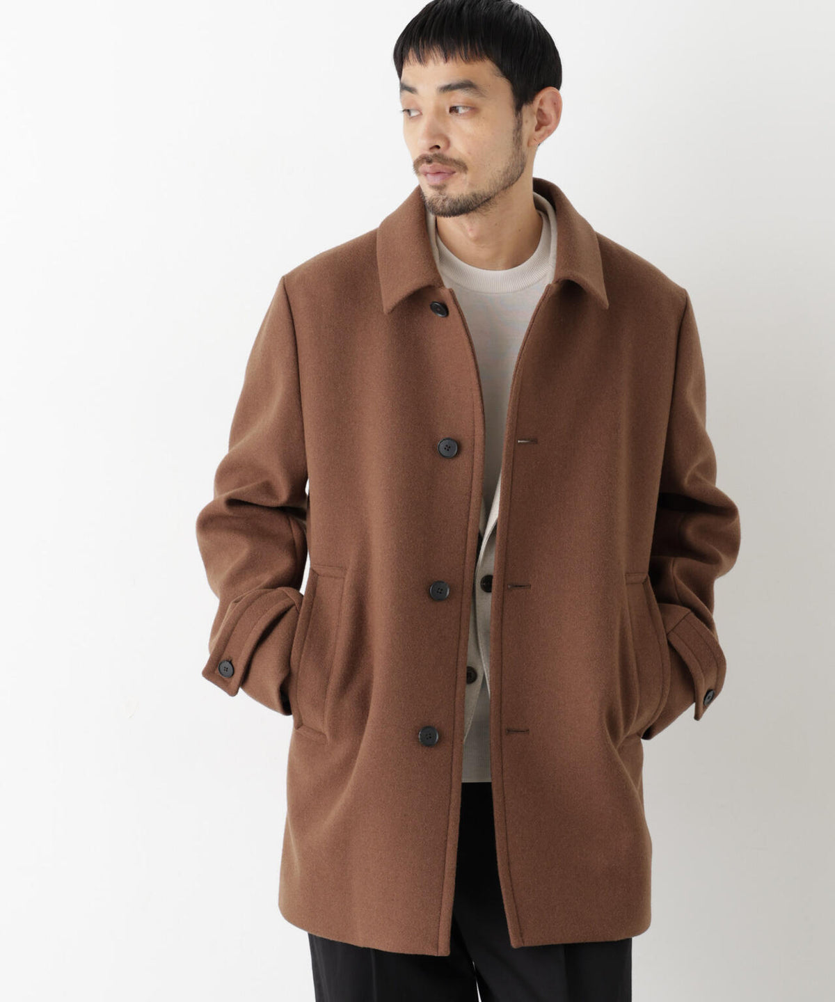 「NEW ON COAT」ウール/Nショートステンカラーコート
