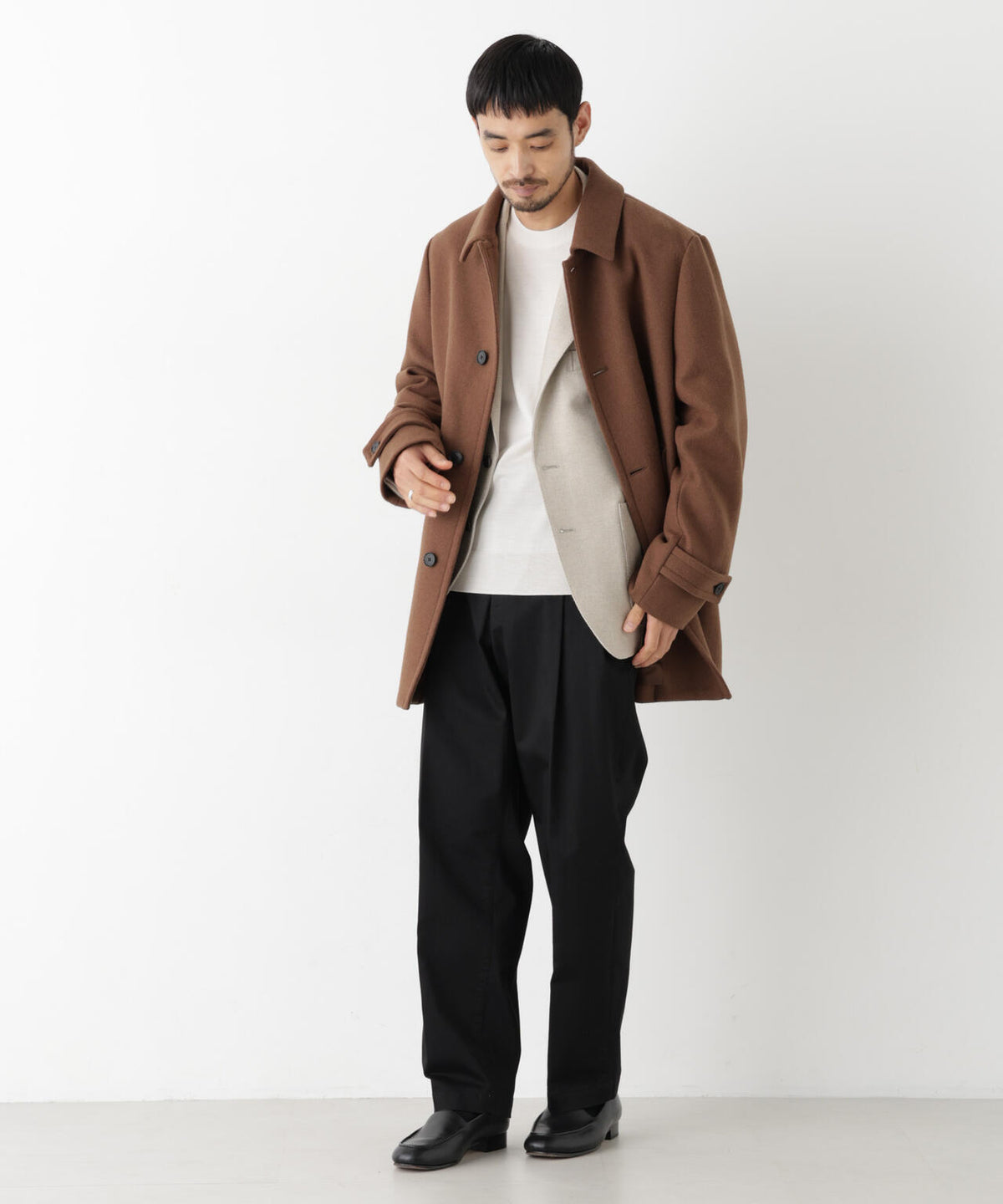 「NEW ON COAT」ウール/Nショートステンカラーコート