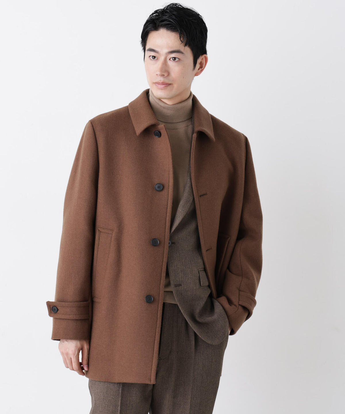 「NEW ON COAT」ウール/Nショートステンカラーコート