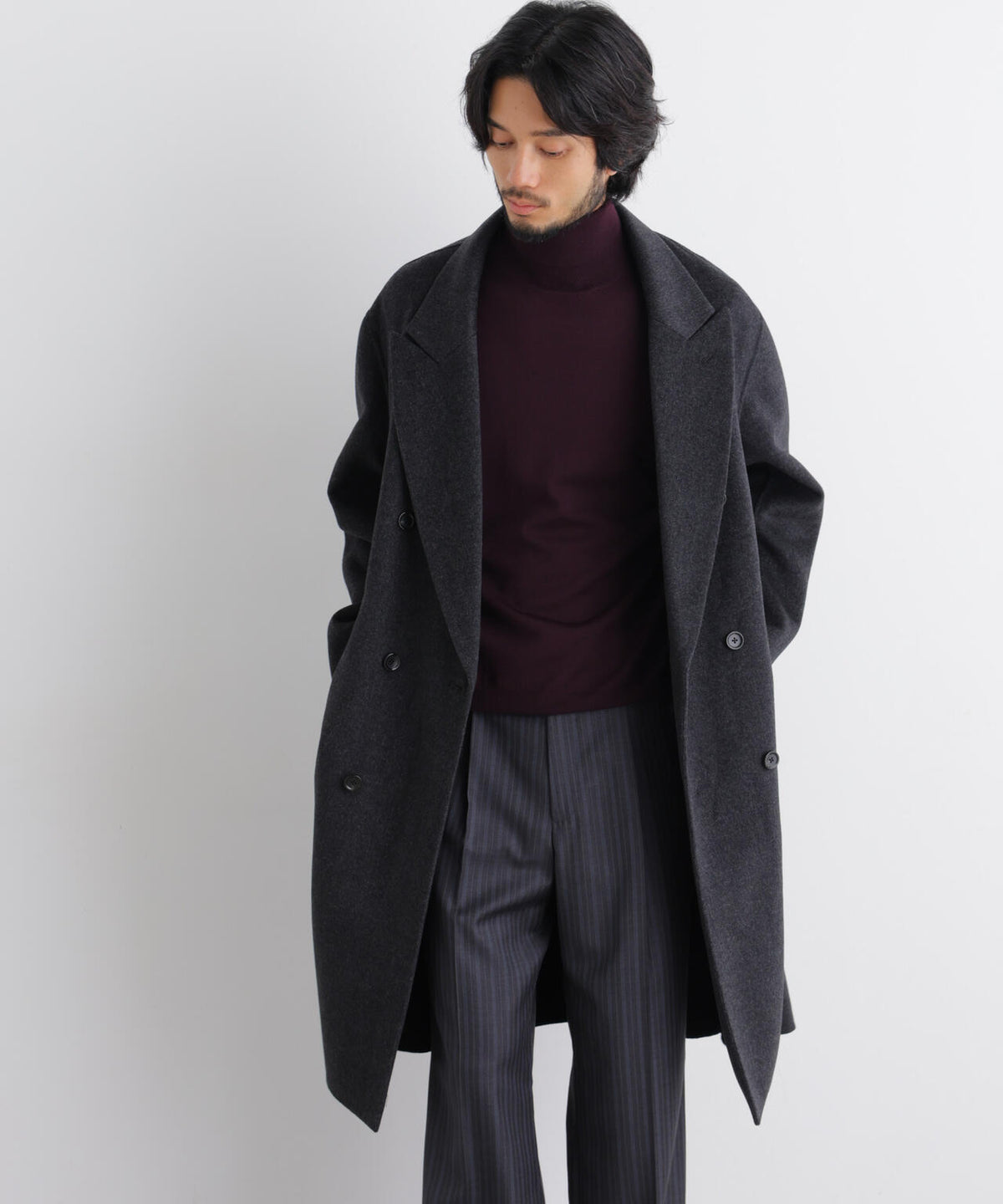 ｢ASSEMBLANC｣ カシミヤブレンドリバーピークドラペルダブルコート