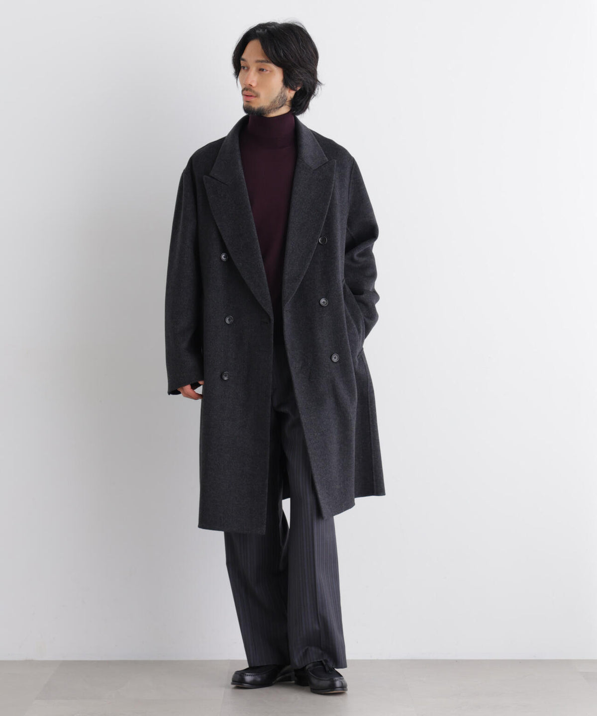 ｢ASSEMBLANC｣ カシミヤブレンドリバーピークドラペルダブルコート