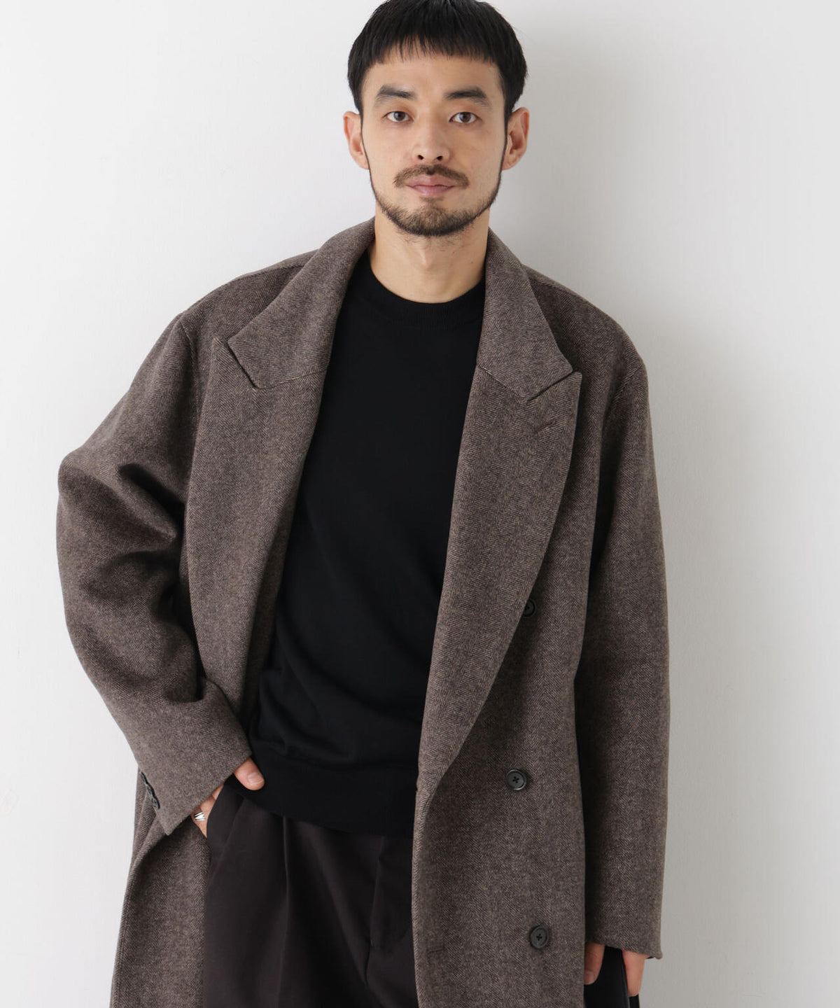 ｢ASSEMBLANC｣ カシミヤブレンドリバーピークドラペルダブルコート
