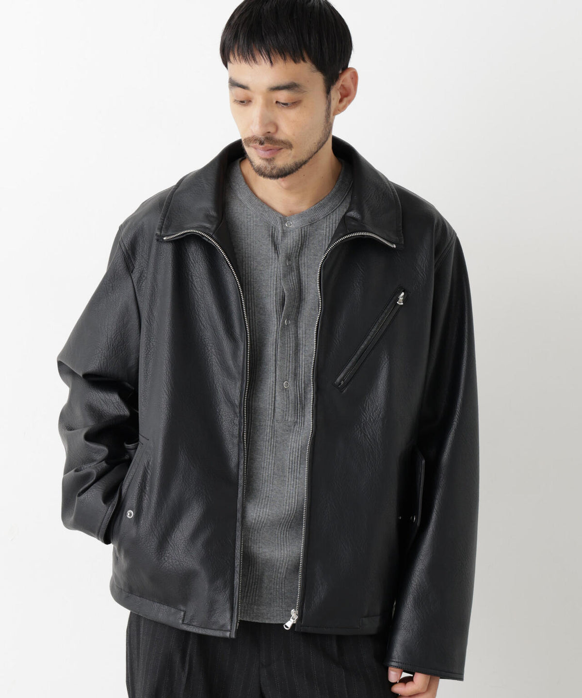 「SURPLUS」 フェイクレザーブルゾン