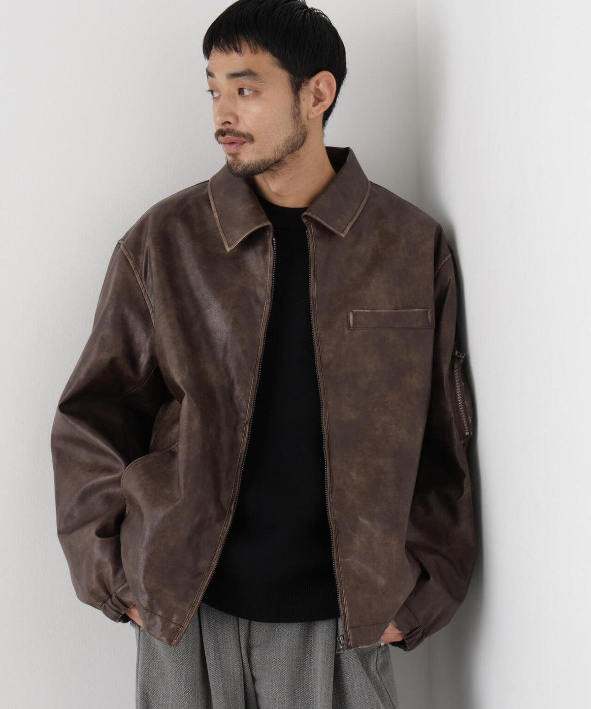 「SURPLUS」フェイクレザーフライトジャケット