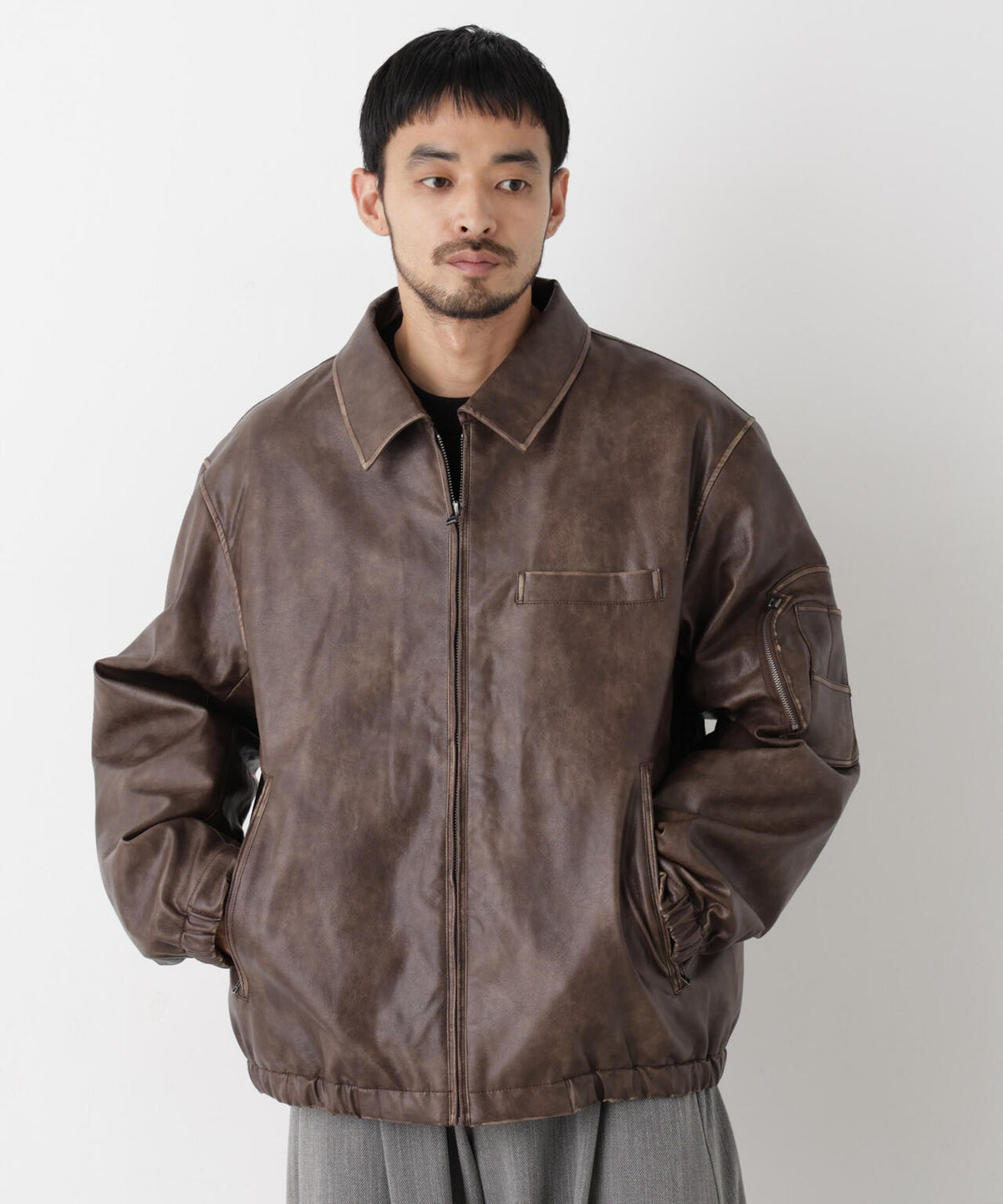 「SURPLUS」フェイクレザーフライトジャケット