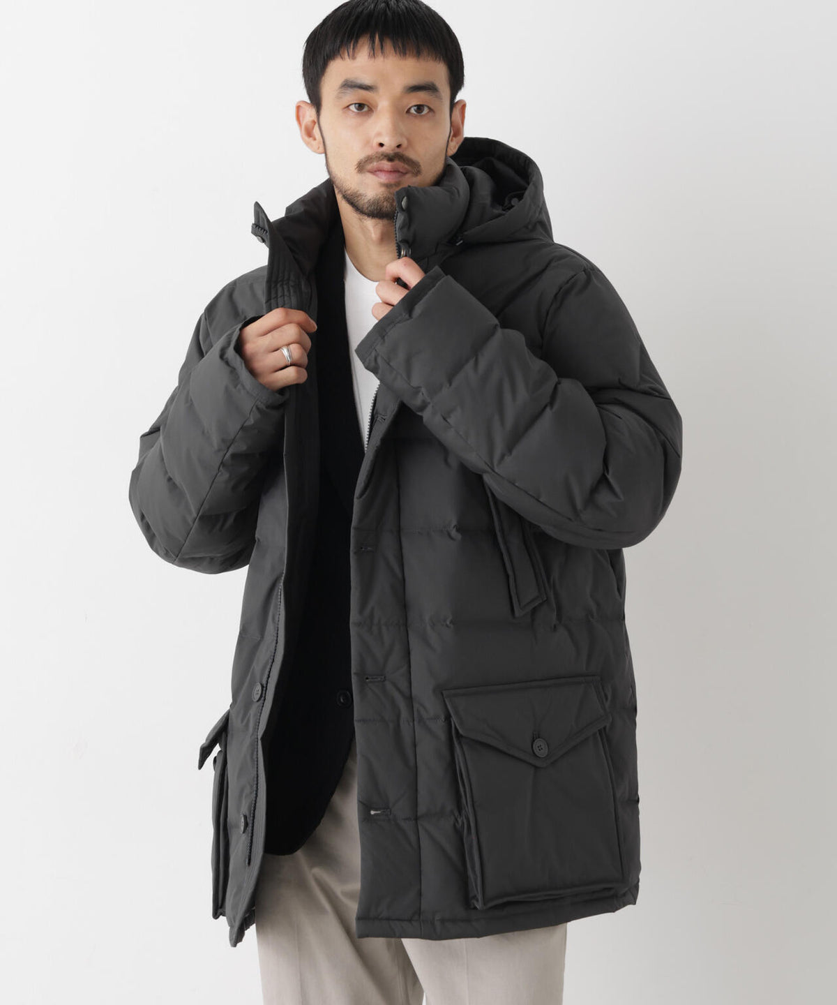 ALLIED FEATHER＋DOWN ステッチミドルダウン フード脱着/撥水