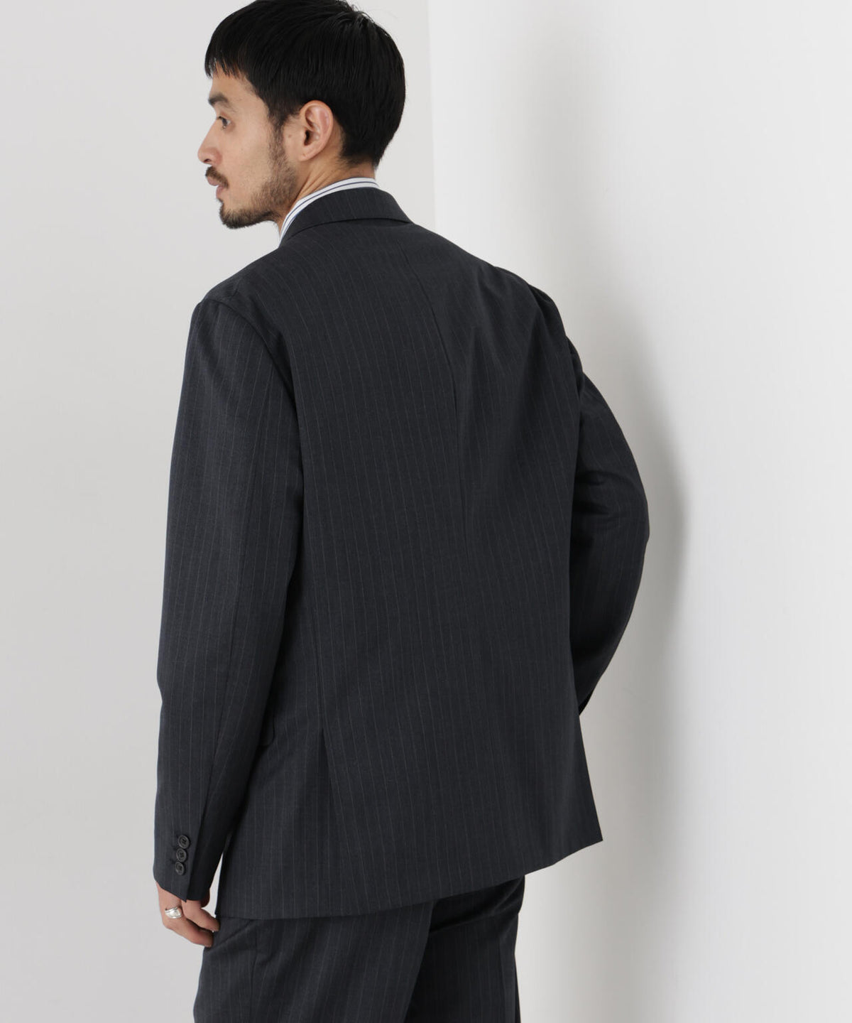 【形態安定】「DamerinoFormal」ウールPペンシルストライプJK/WASHABLE(セットアップ可)