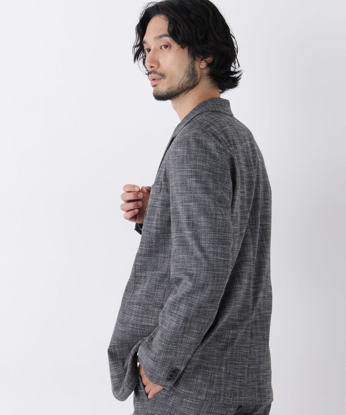 【ストレッチ/マシンウォッシャブル】｢Damerino｣ T/Rスラブストレッチセットアップ/WASHABLE
