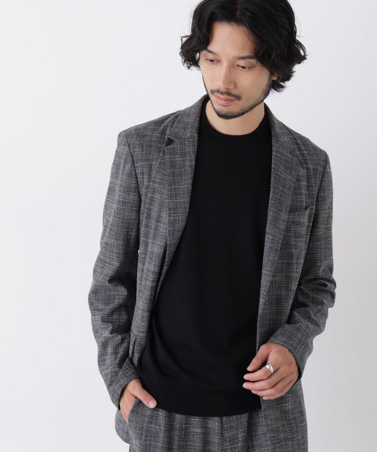 【ストレッチ/マシンウォッシャブル】｢Damerino｣ T/Rスラブストレッチセットアップ/WASHABLE