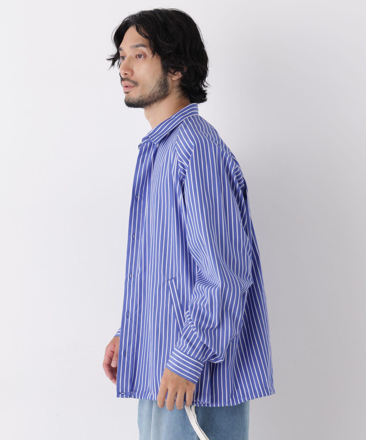 「OtoNANO」2WAYコーチシャツ スーピマコットンタイプライター/ストライプ
