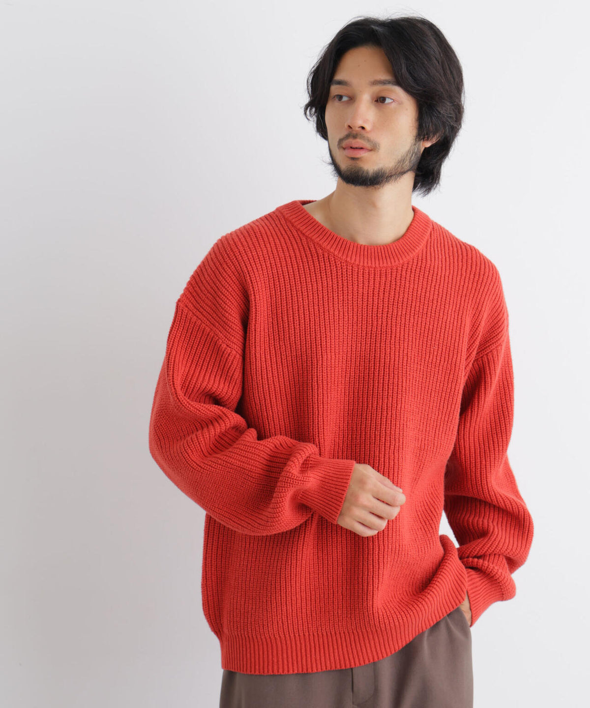 コットンMIXバルキークルーネックニット
