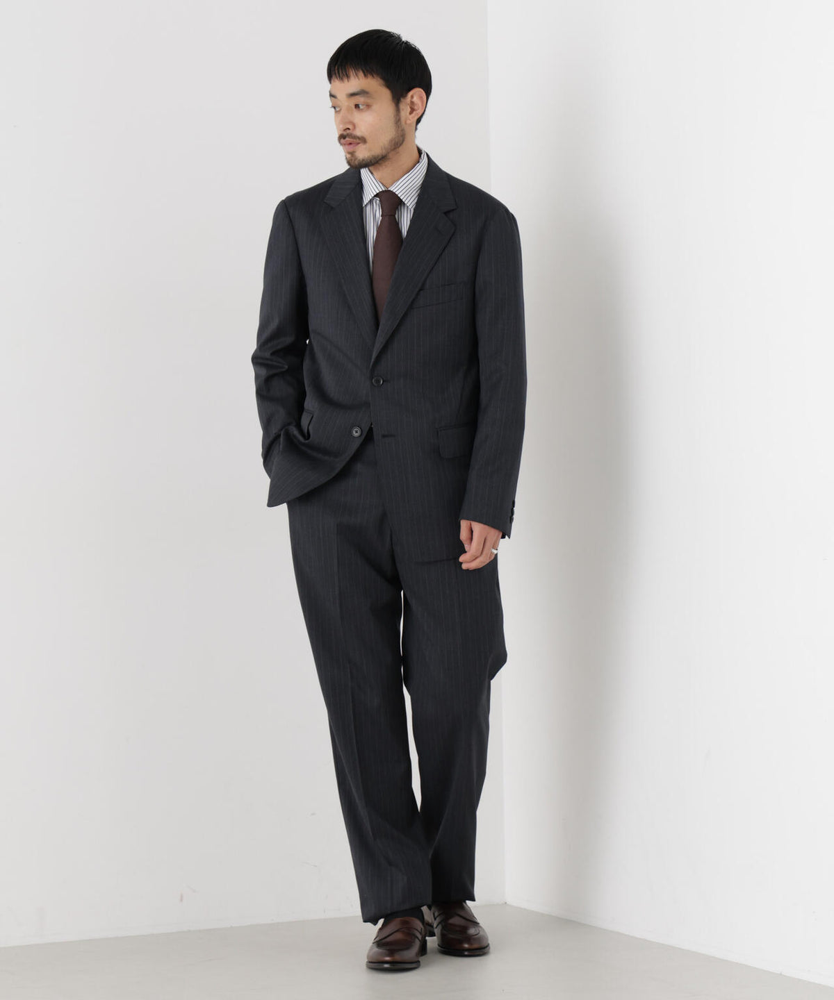 【形態安定】「DamerinoFormal」ウールPペンシルストライプPT/WASHABLE(セットアップ可)