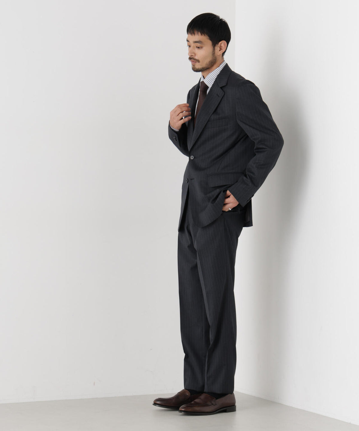 【形態安定】「DamerinoFormal」ウールPペンシルストライプPT/WASHABLE(セットアップ可)