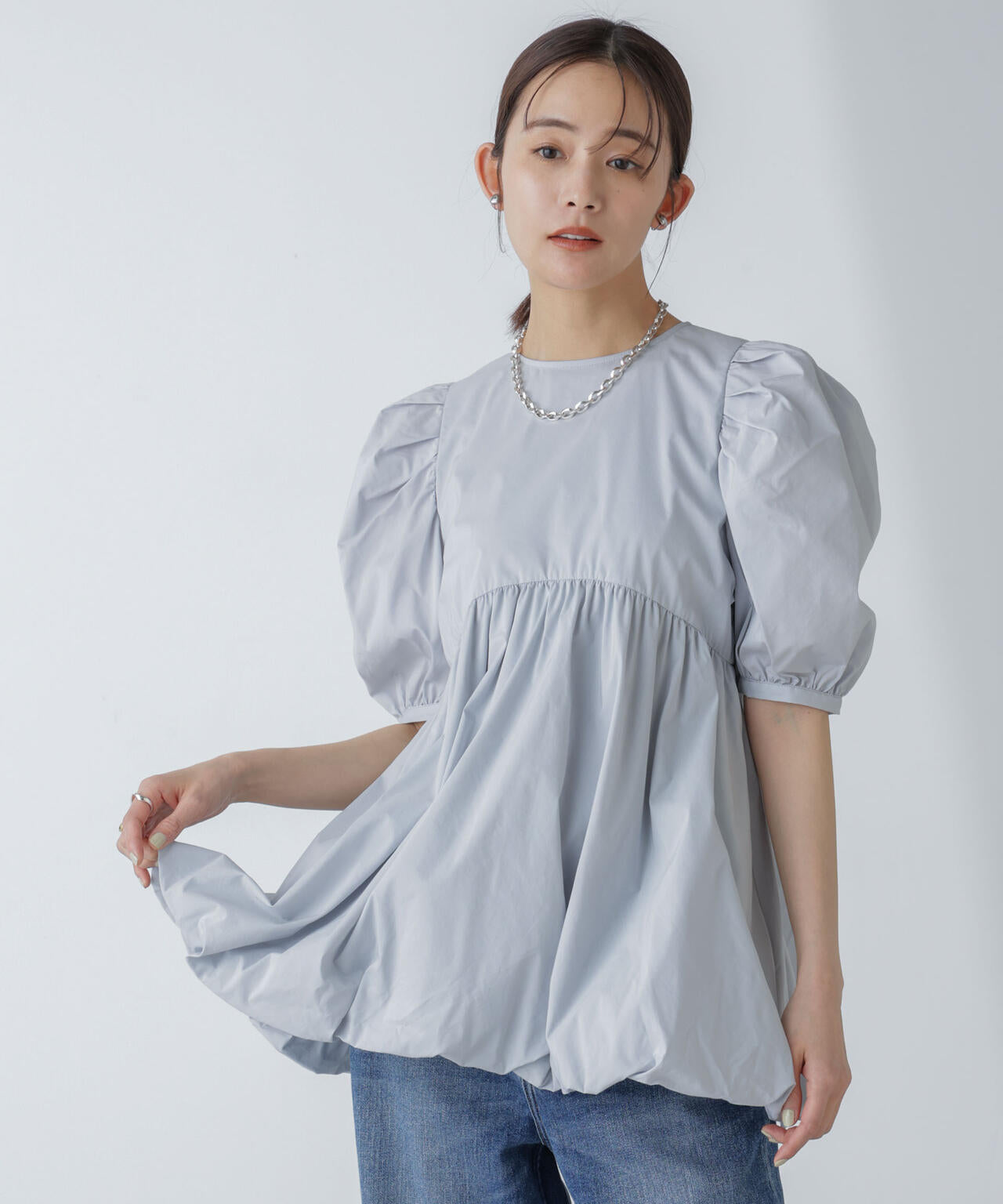 「星玲奈×NANO universe」タックスリーブバルーンブラウス