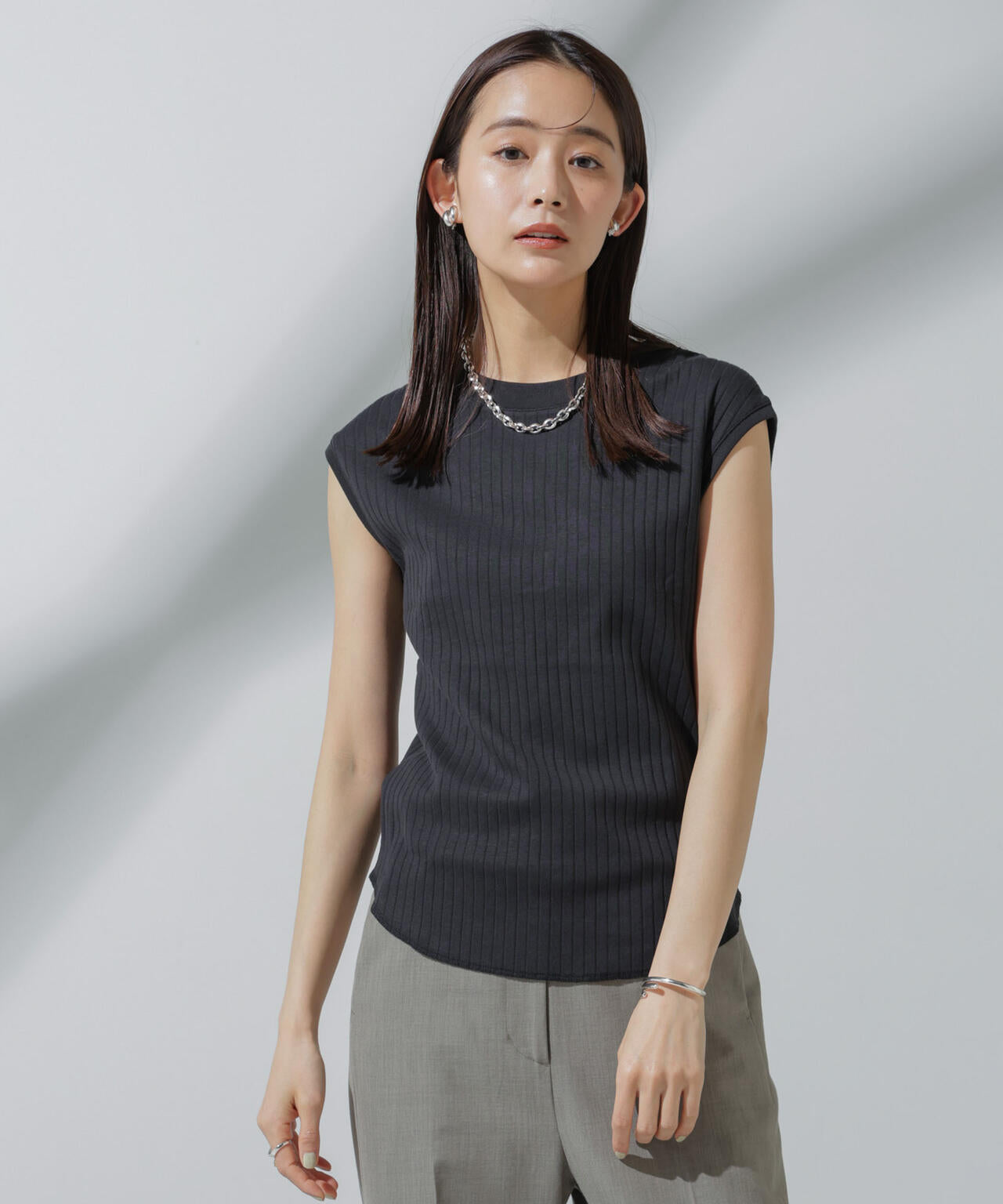 Anti Soaked(R) 汗染み防止 リブノースリーブTシャツ