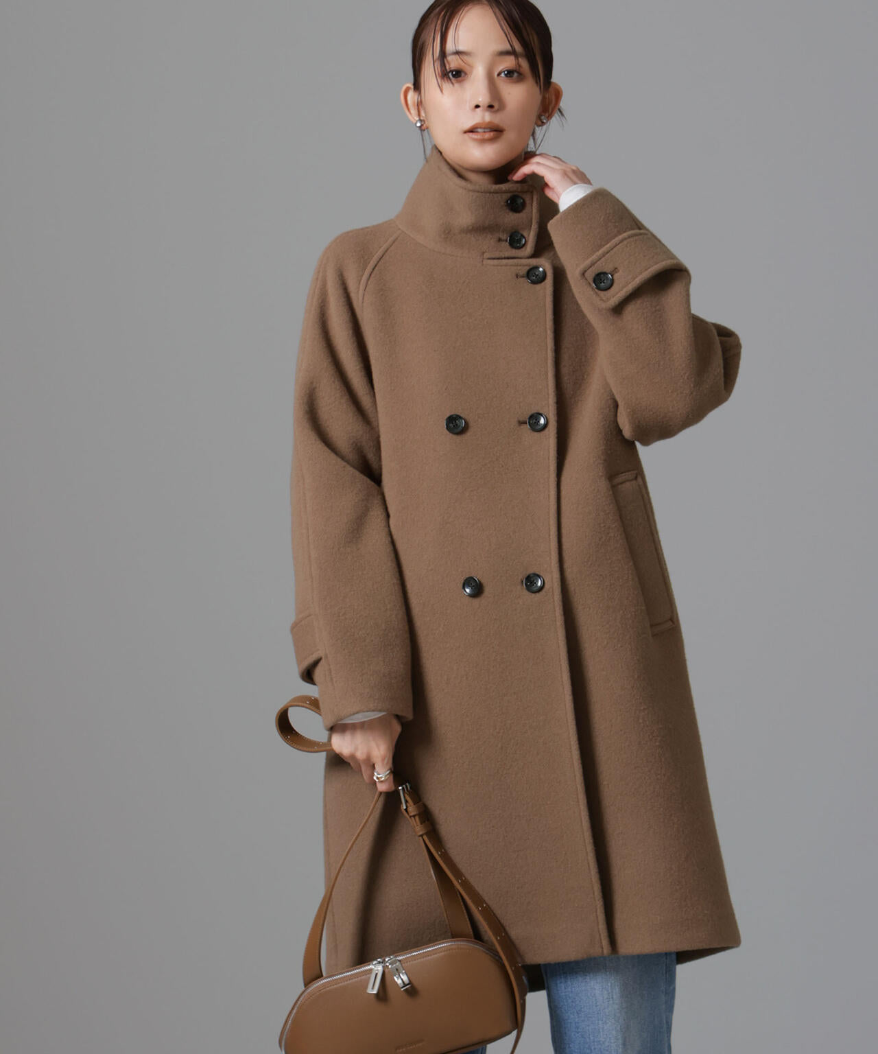 PECOLAMBウールカシミヤスタンドカラーコート