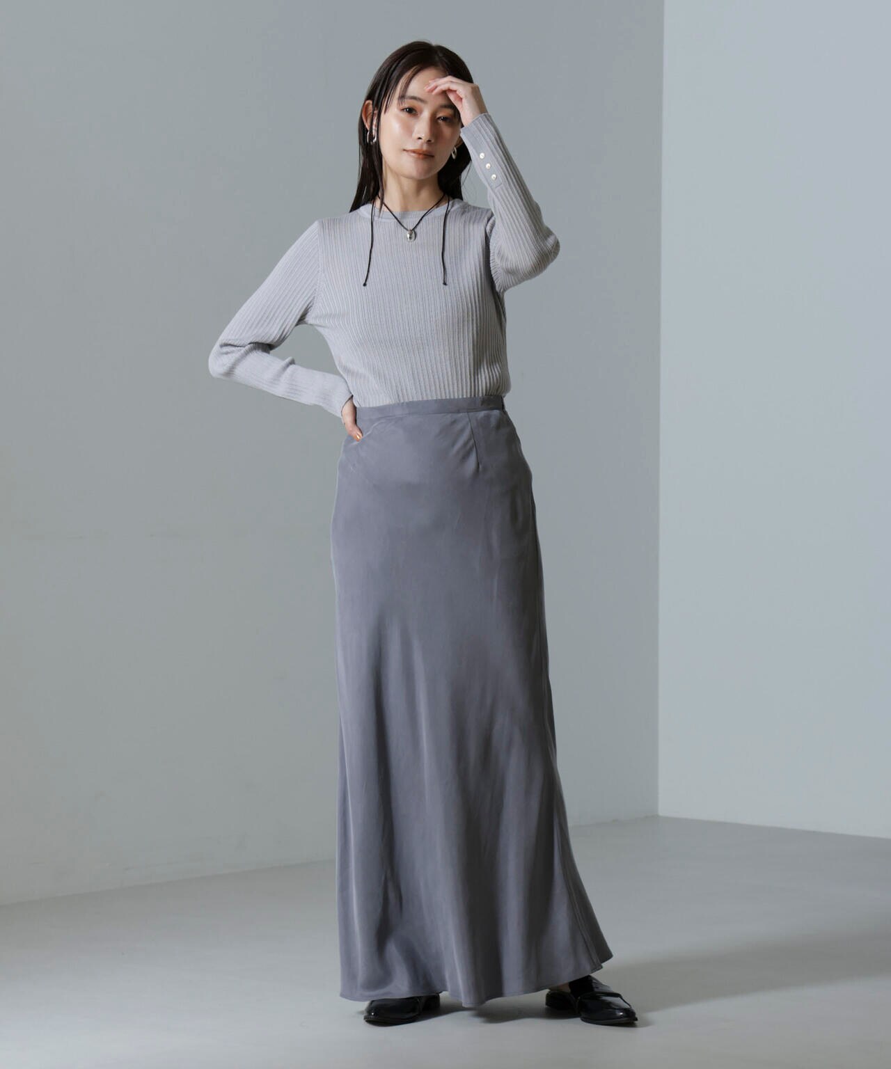 毛玉レスニットクルーネックリブプルオーバー