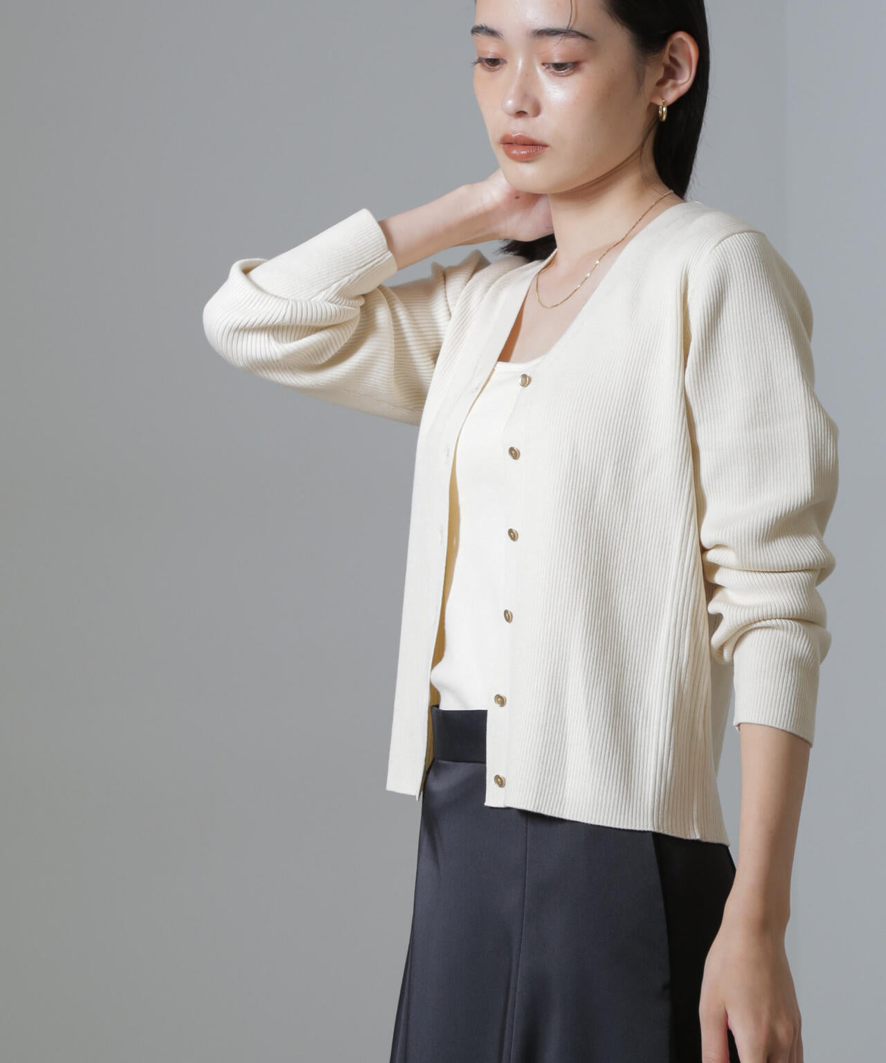 CICA＆UVカット加工Vネックリブカーディガン