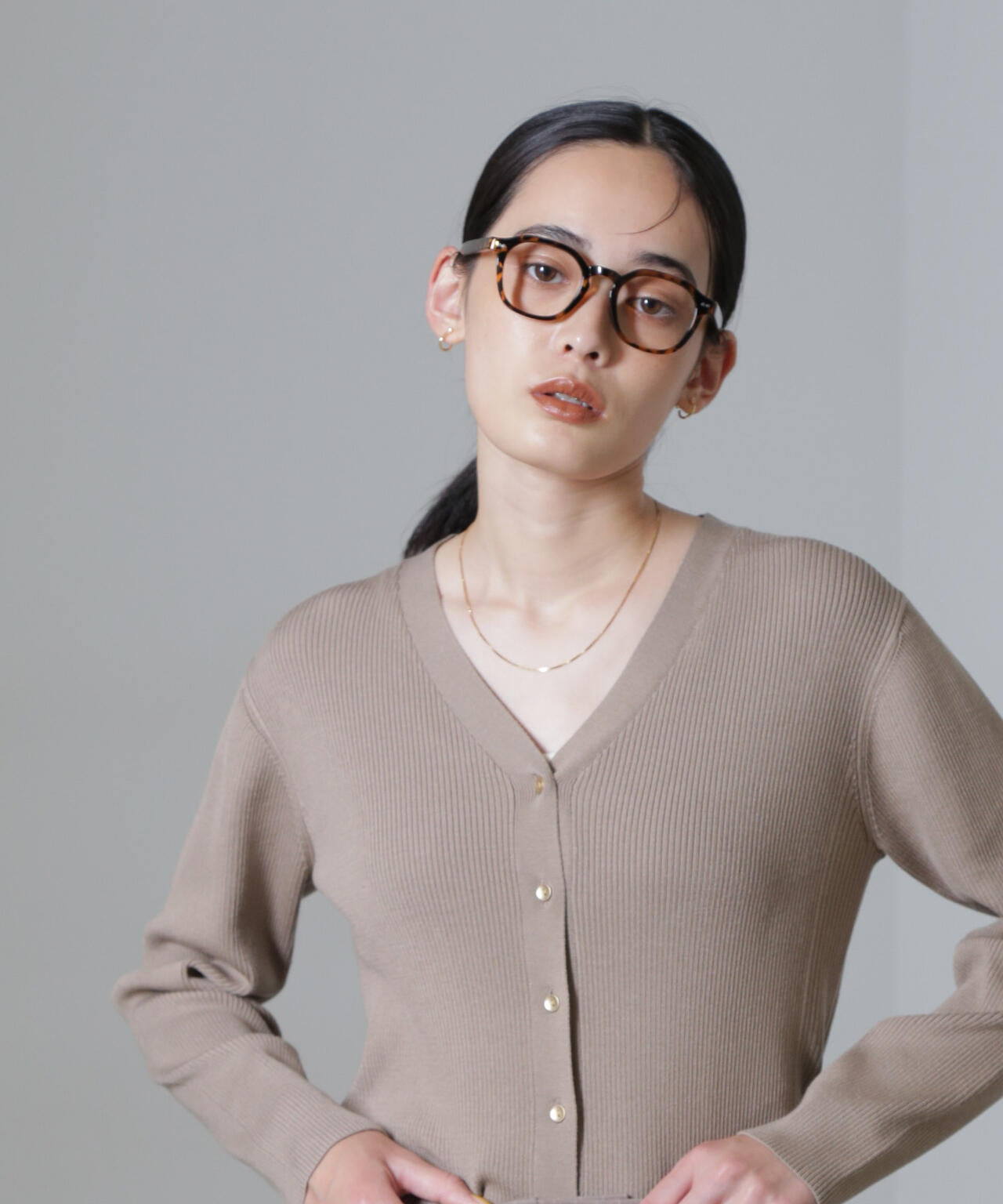 CICA＆UVカット加工Vネックリブカーディガン
