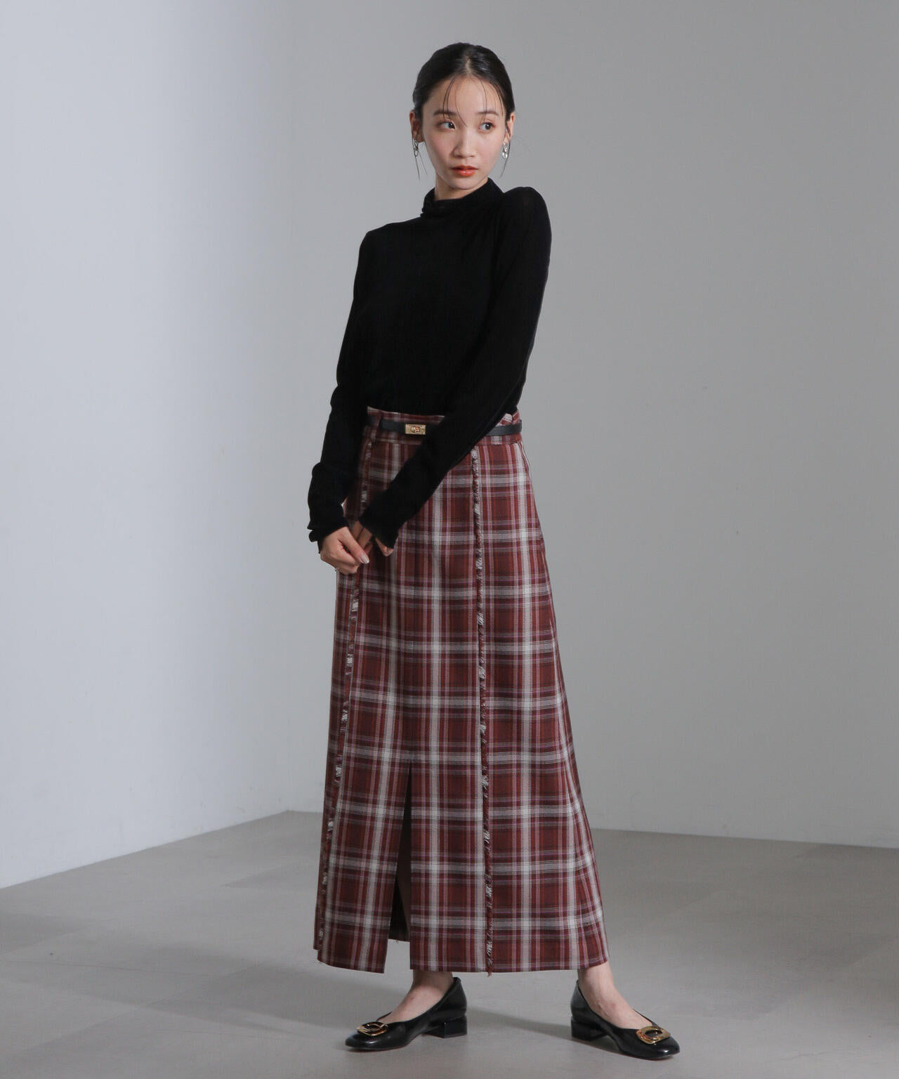 チェックスリットロングスカート