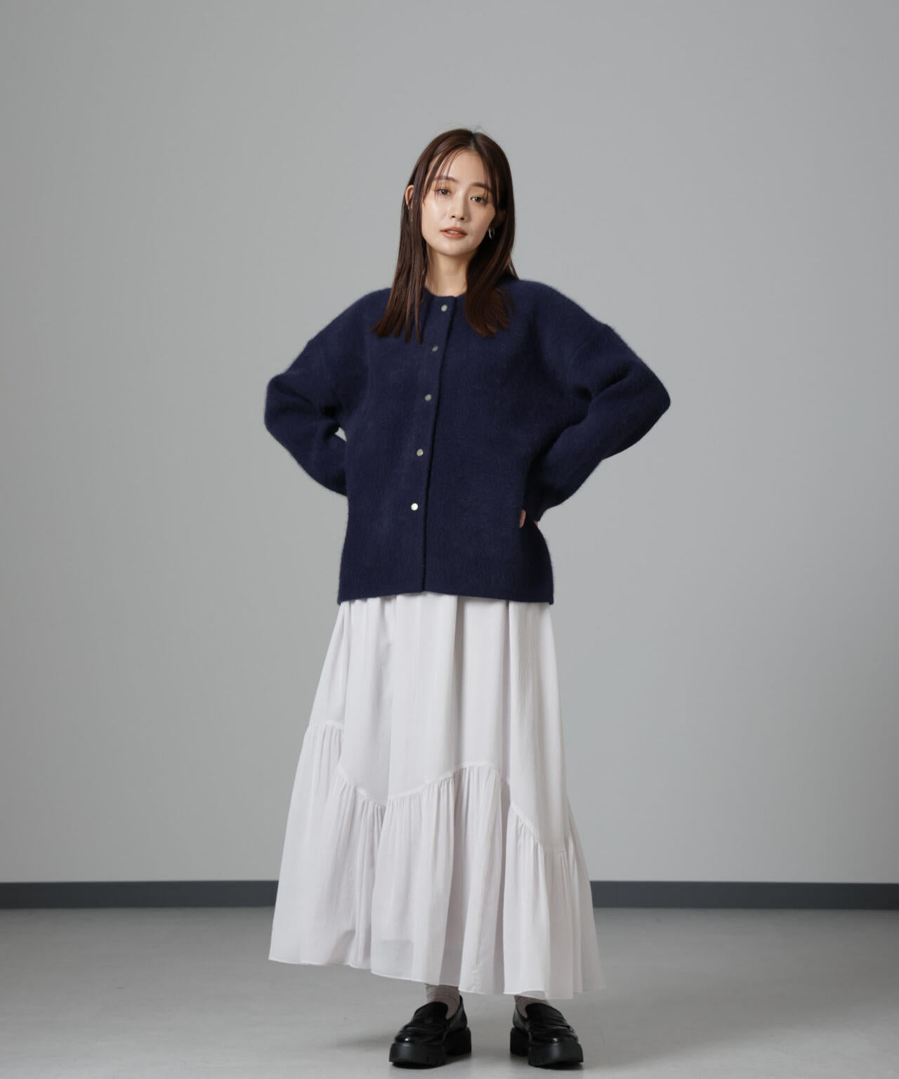 アシメティアードシフォンギャザースカート