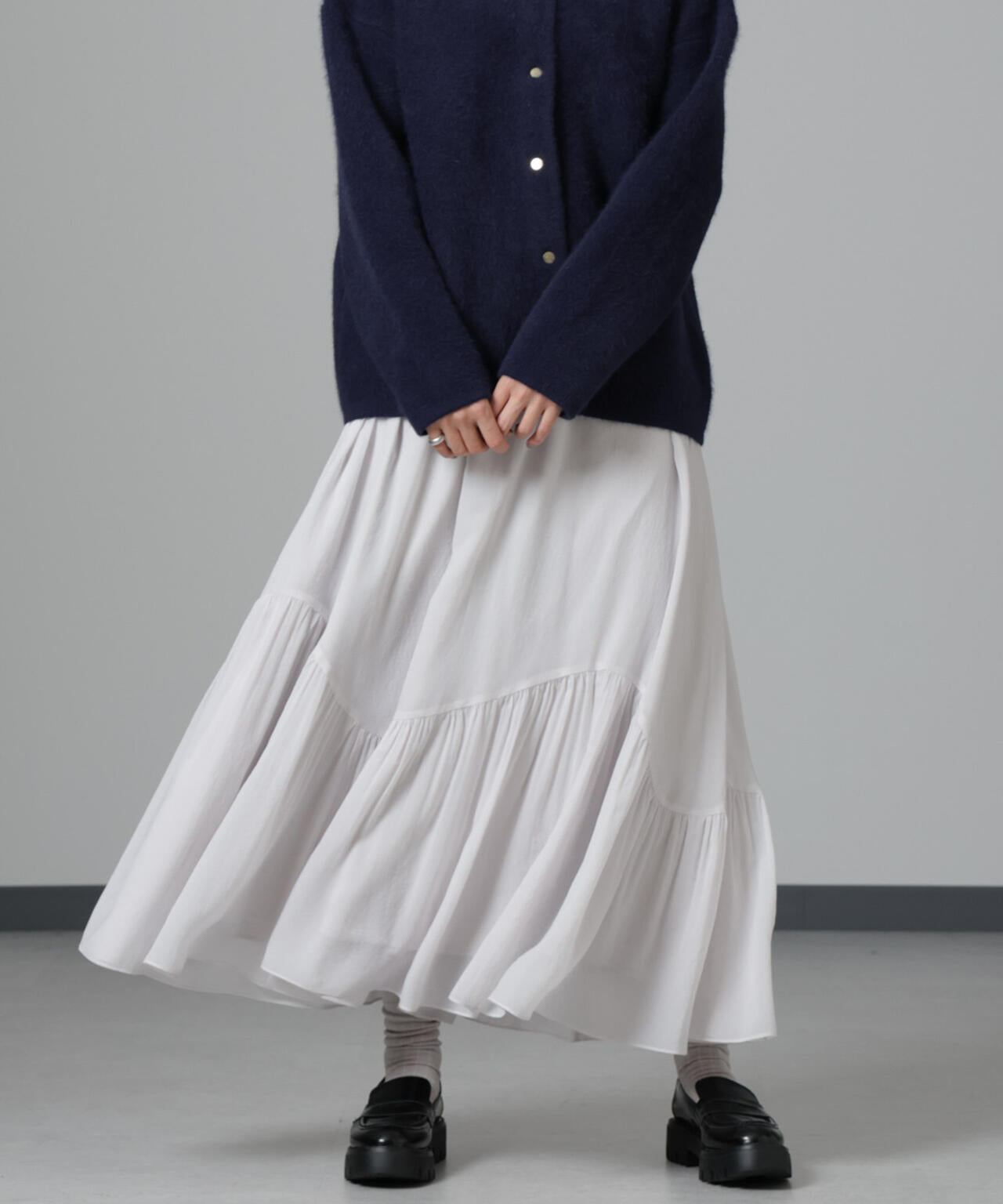 アシメティアードシフォンギャザースカート