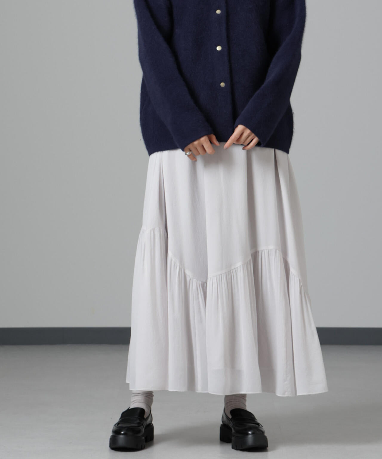 アシメティアードシフォンギャザースカート