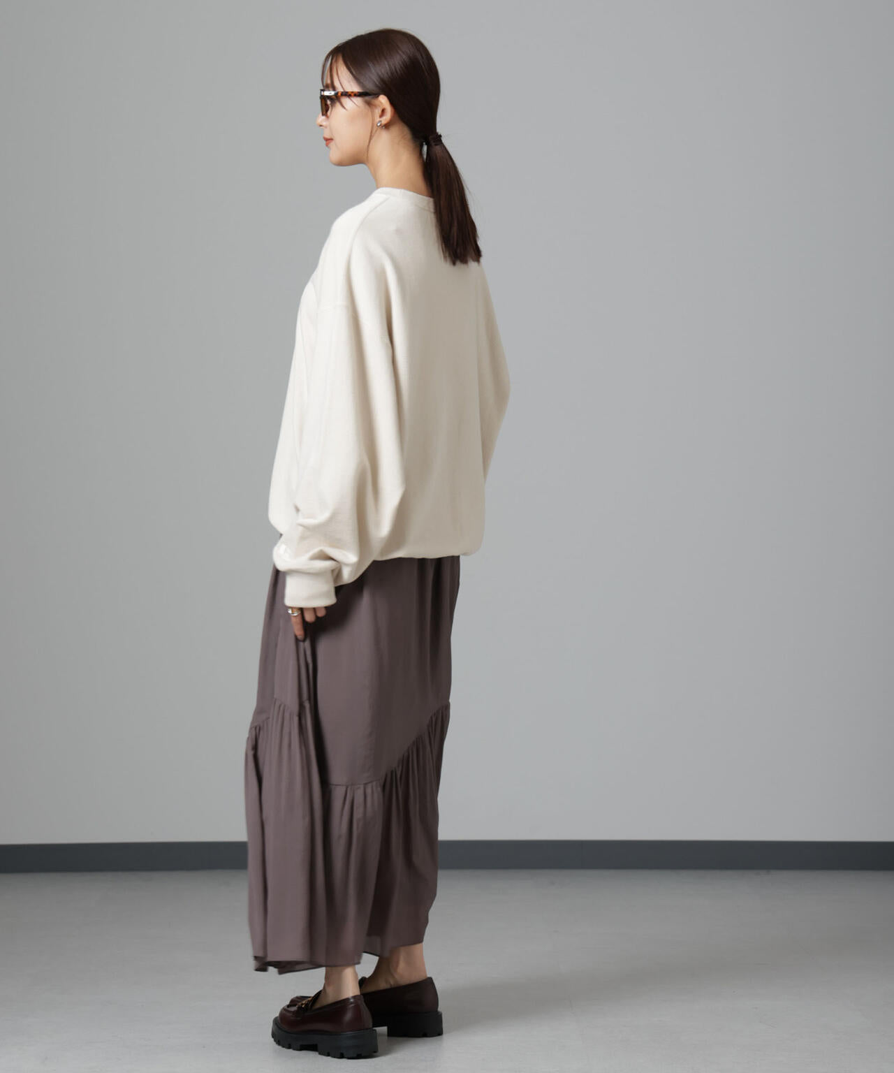 アシメティアードシフォンギャザースカート