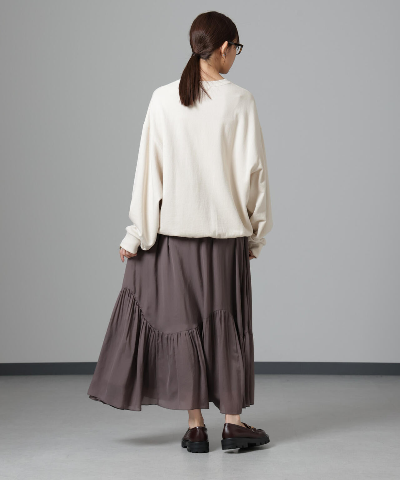 アシメティアードシフォンギャザースカート