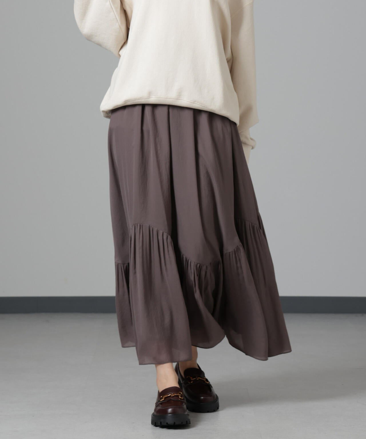 アシメティアードシフォンギャザースカート