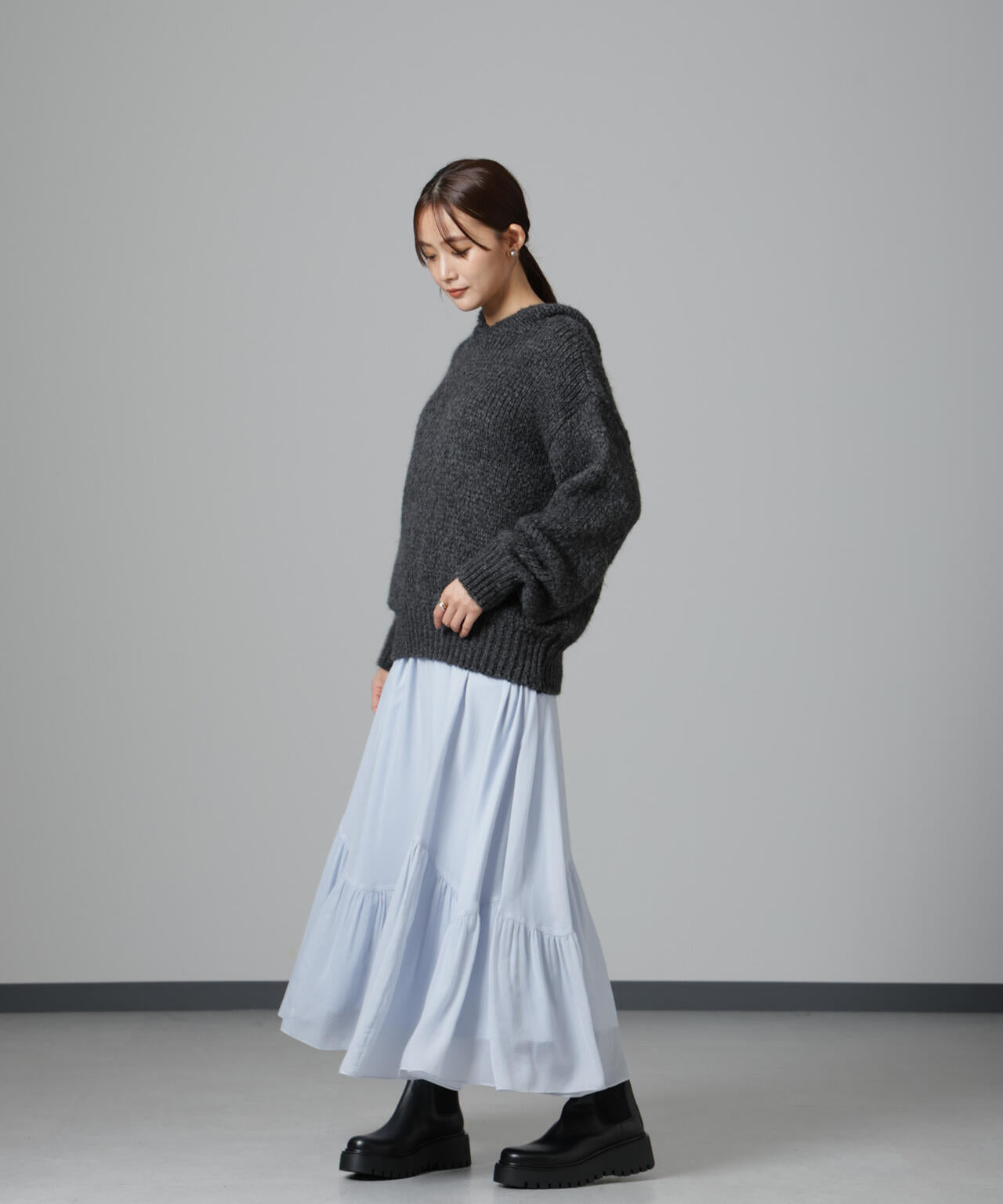 アシメティアードシフォンギャザースカート