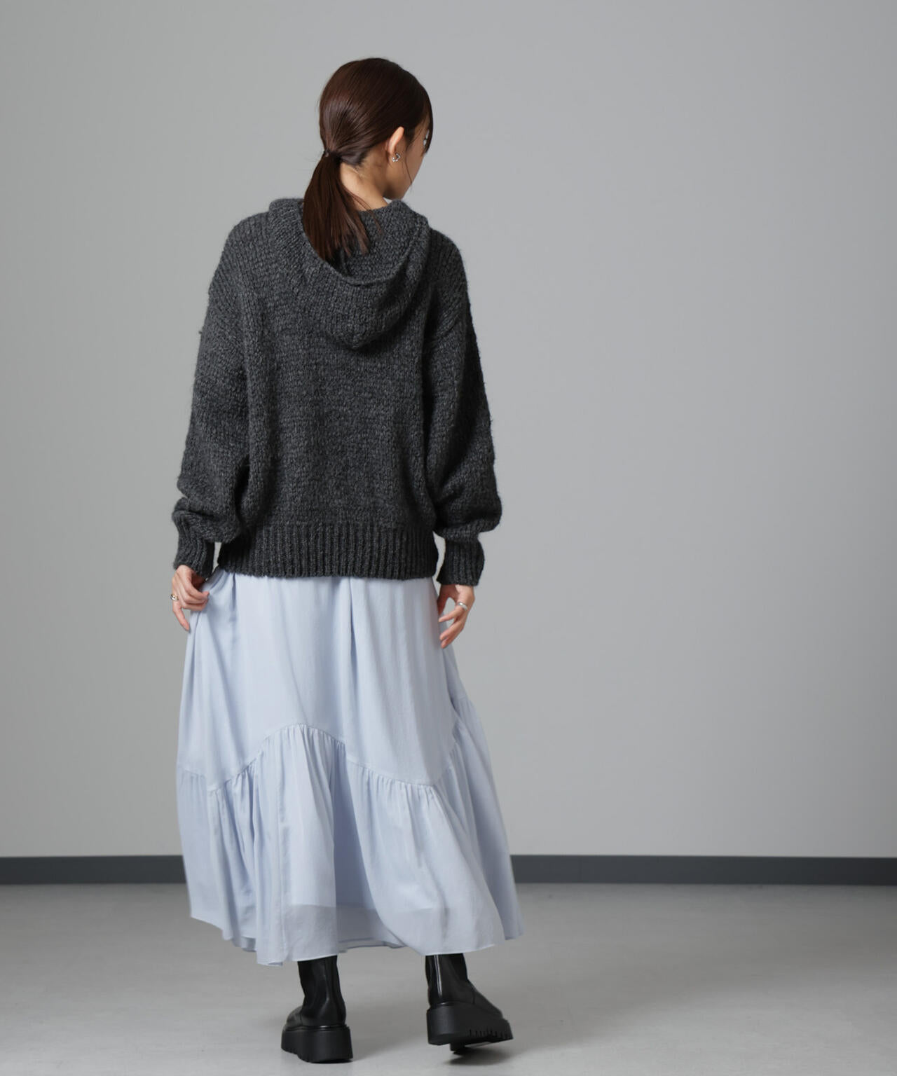 アシメティアードシフォンギャザースカート