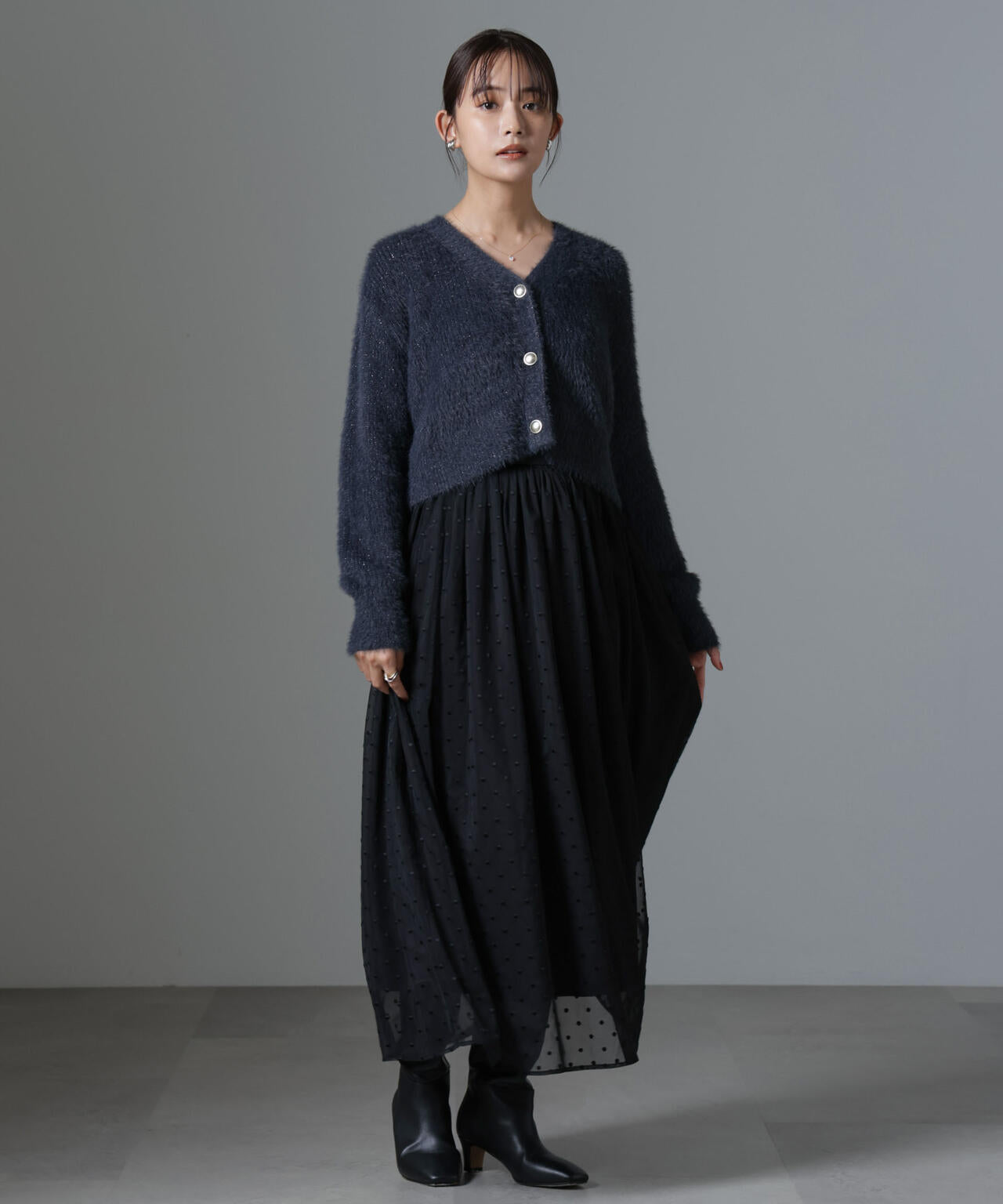 ドット刺繍チュールギャザースカート