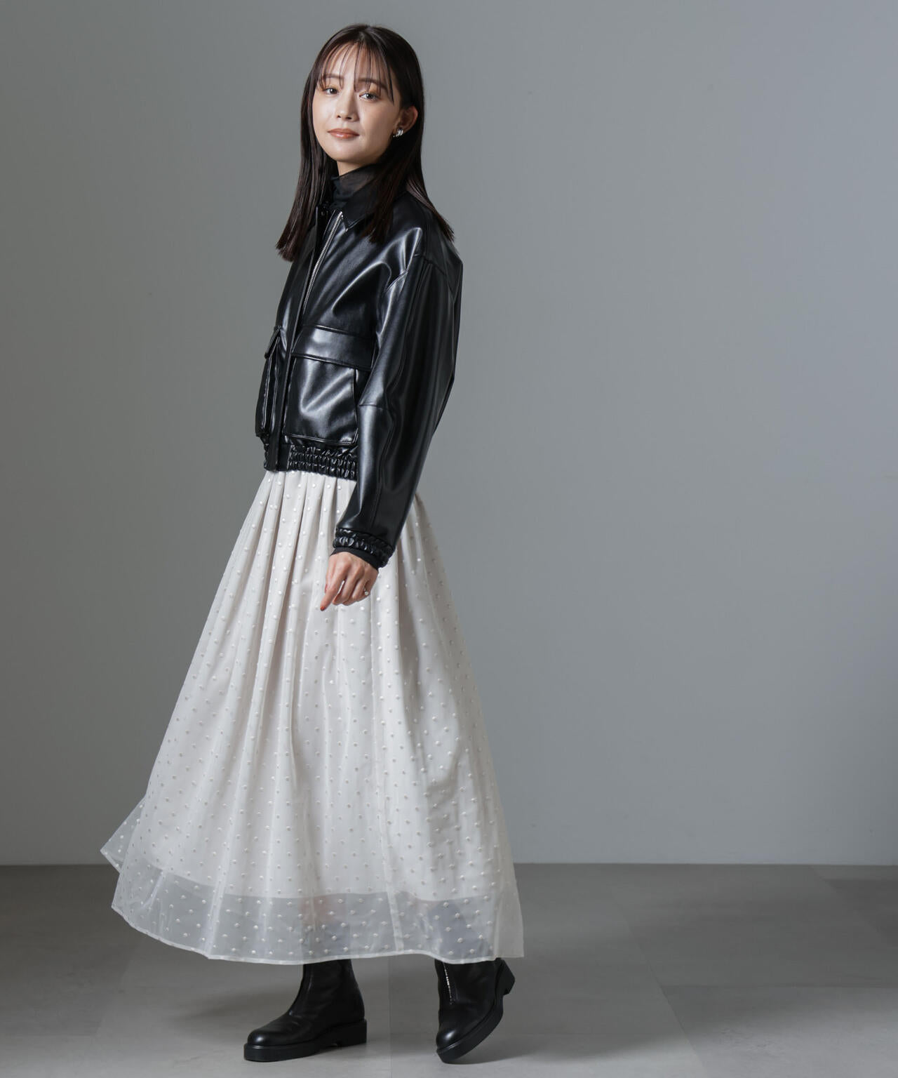 ドット刺繍チュールギャザースカート