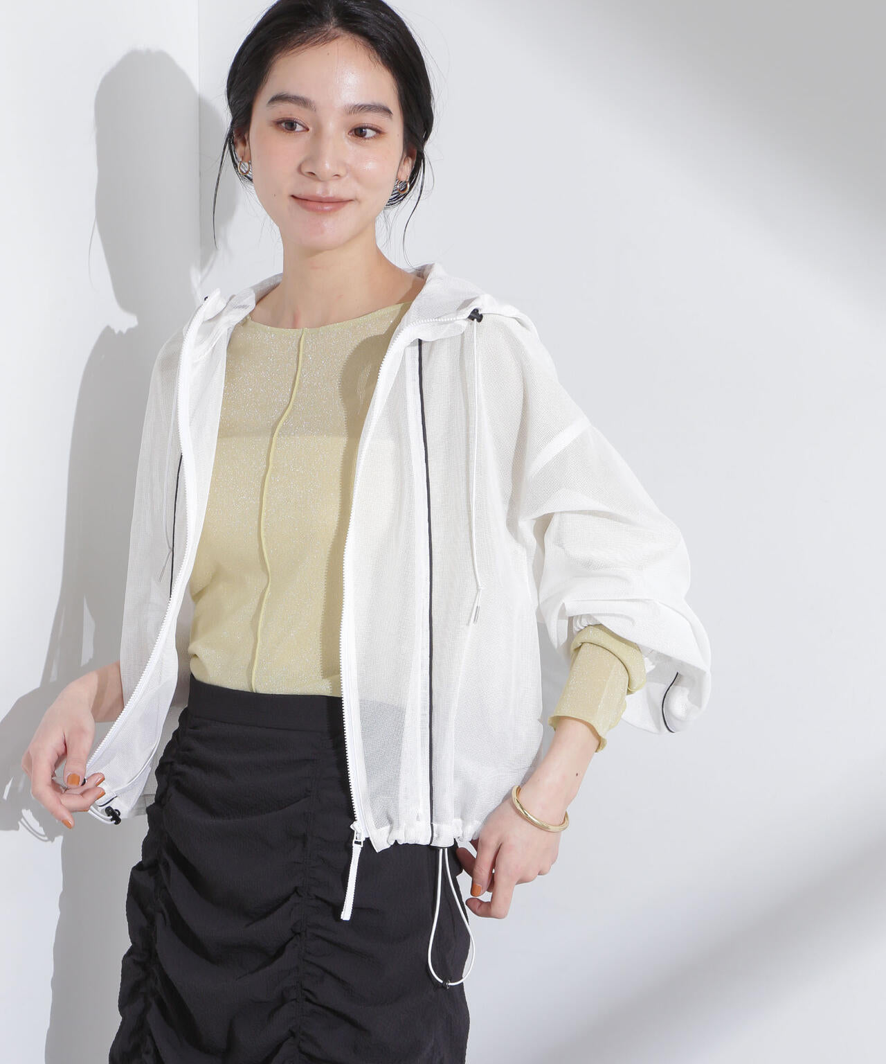 配色パイピングメッシュブルゾン