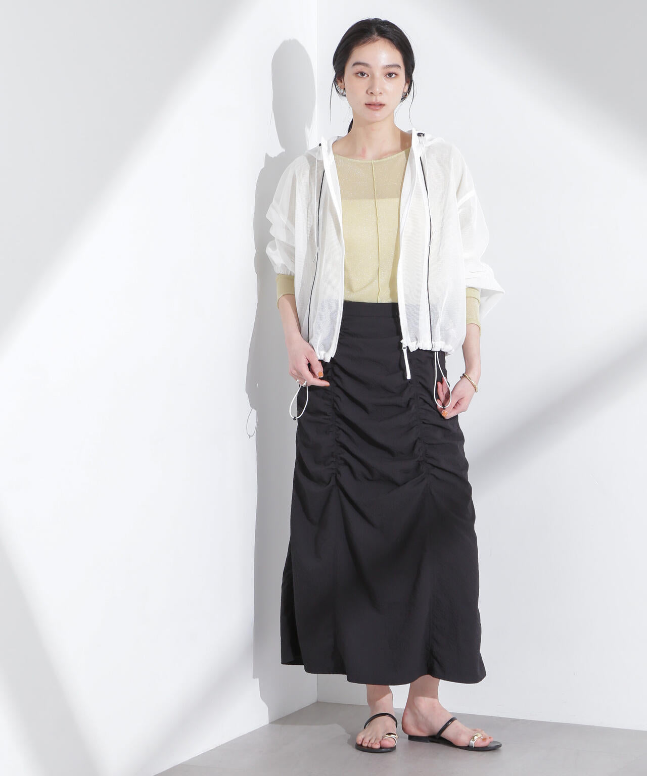 配色パイピングメッシュブルゾン