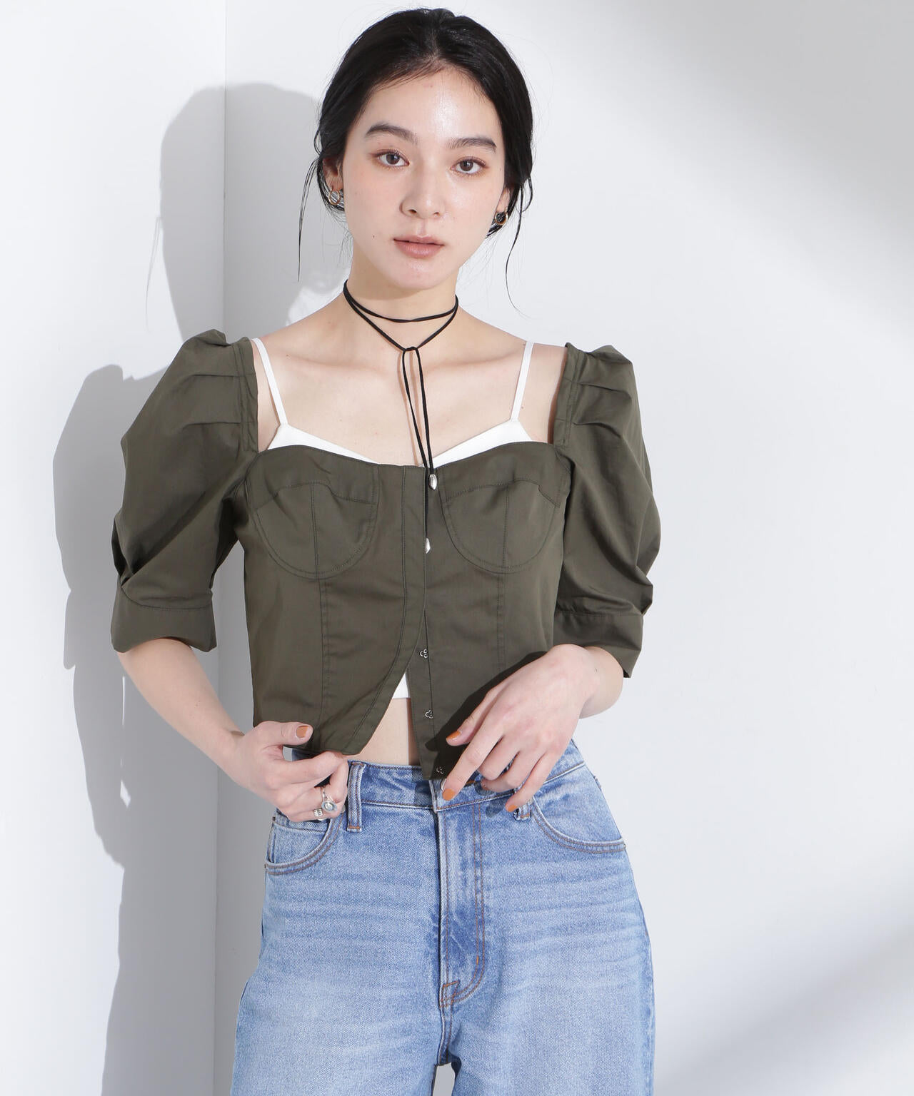 パフスリーブビスチェトップス
