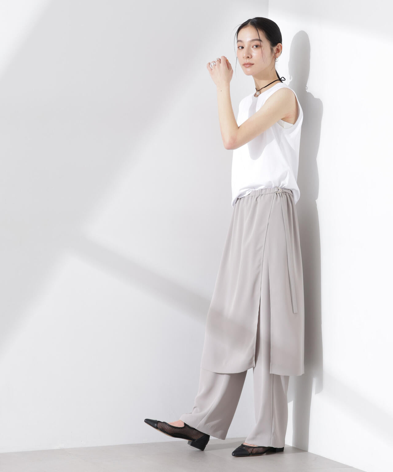ラップスカート付きツイルパンツ