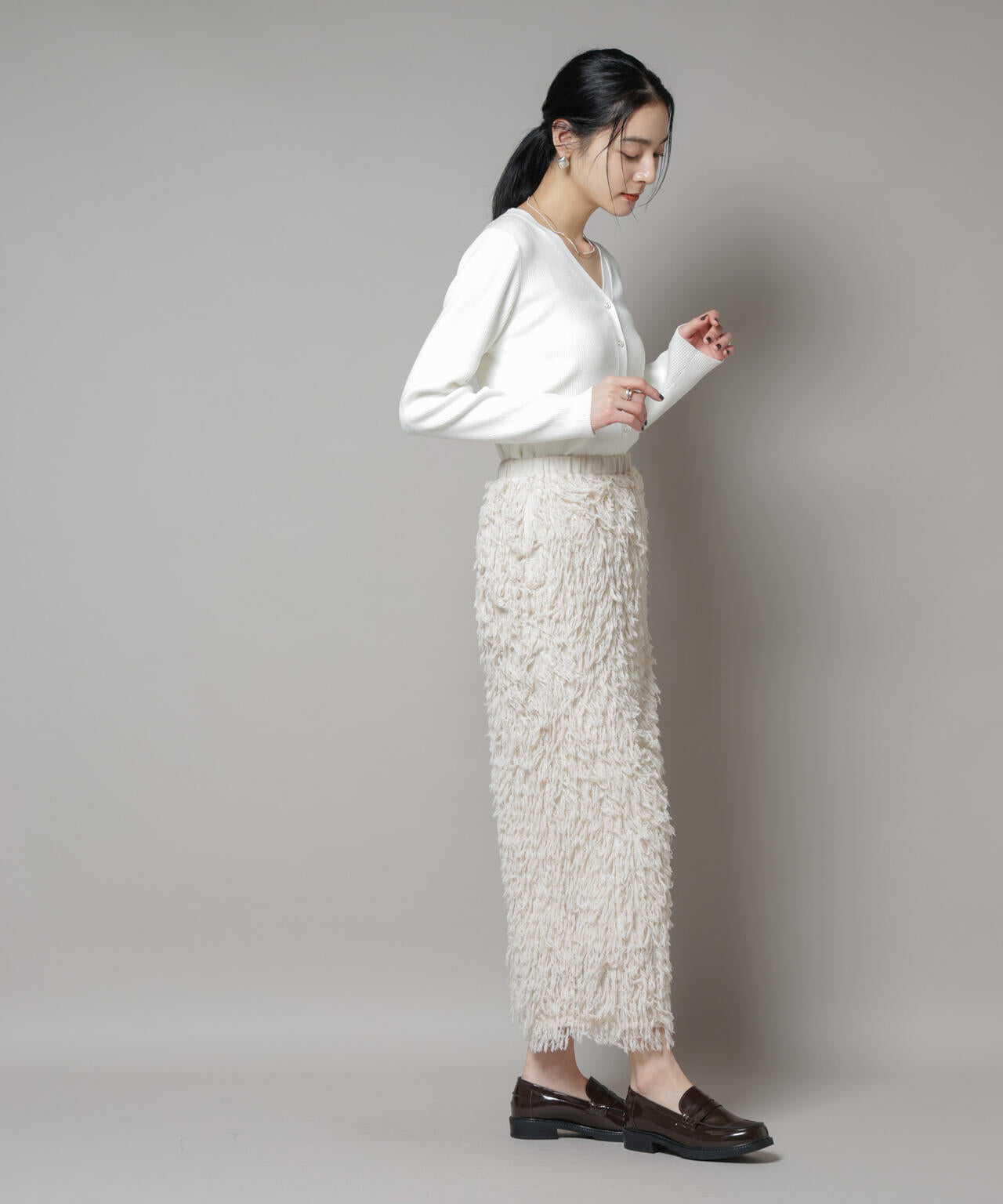 CICA&UVカット加工Vネックリブカーディガン