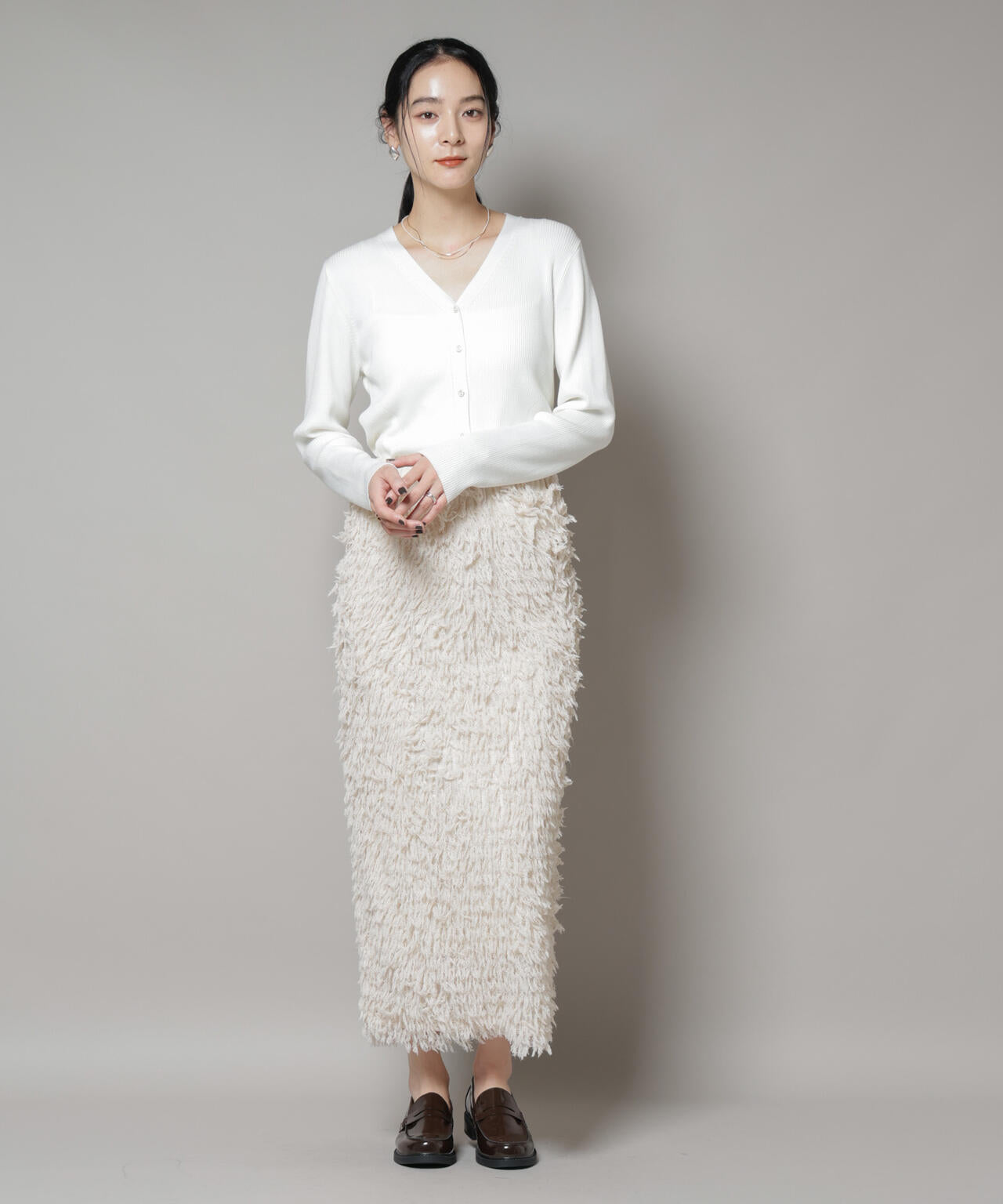 CICA&UVカット加工Vネックリブカーディガン