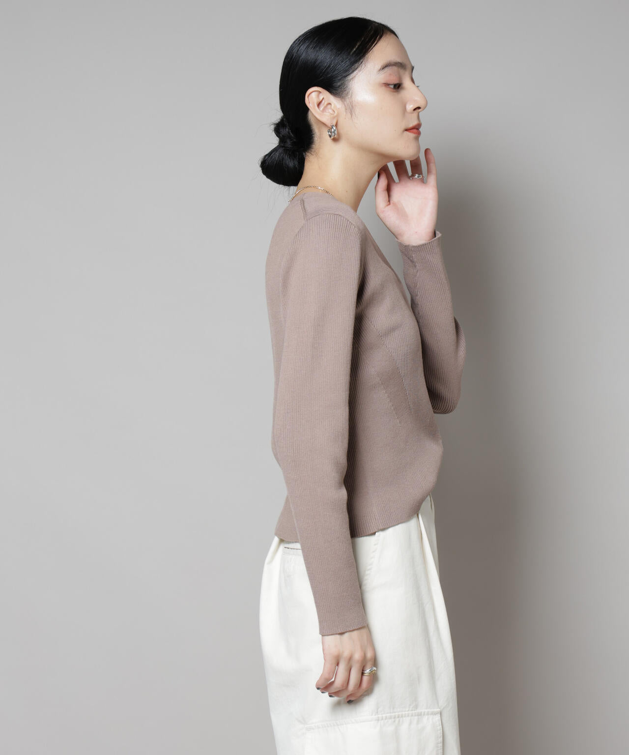 CICA&UVカット加工Vネックリブカーディガン