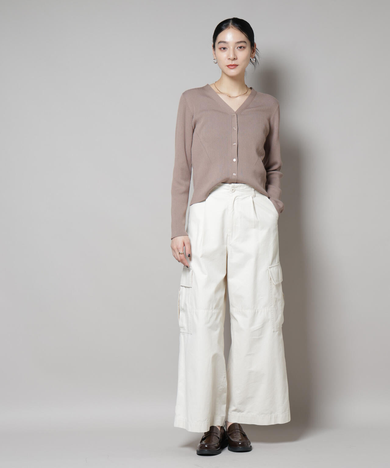 CICA&UVカット加工Vネックリブカーディガン