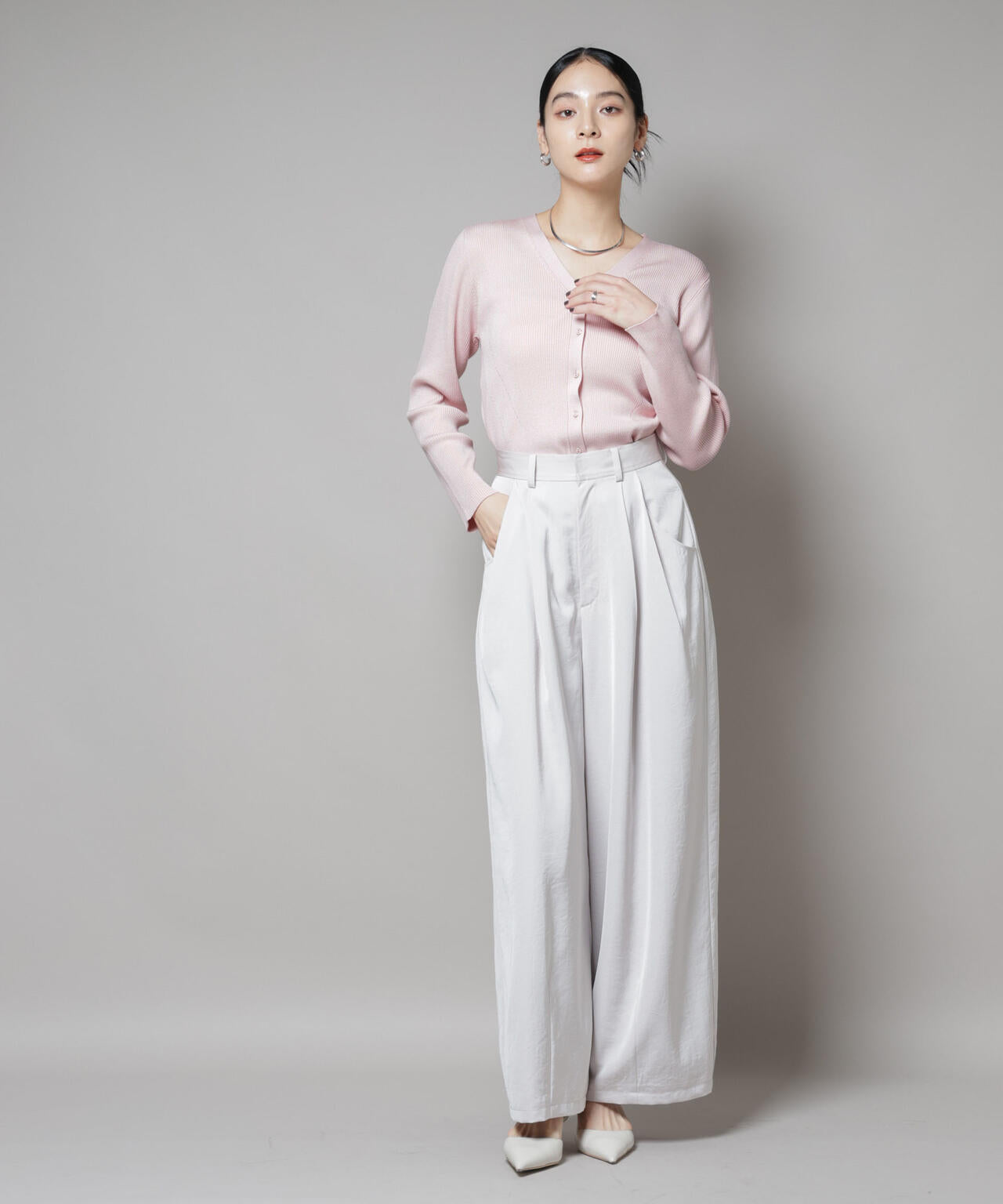 CICA&UVカット加工Vネックリブカーディガン